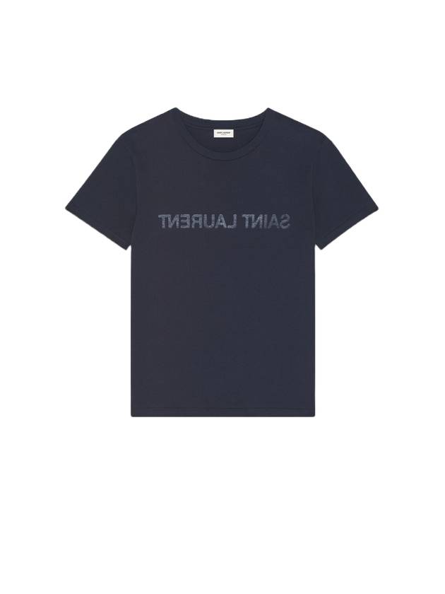 Luxury Saint Laurent Reverse Logo T-Shirt Navy Blue