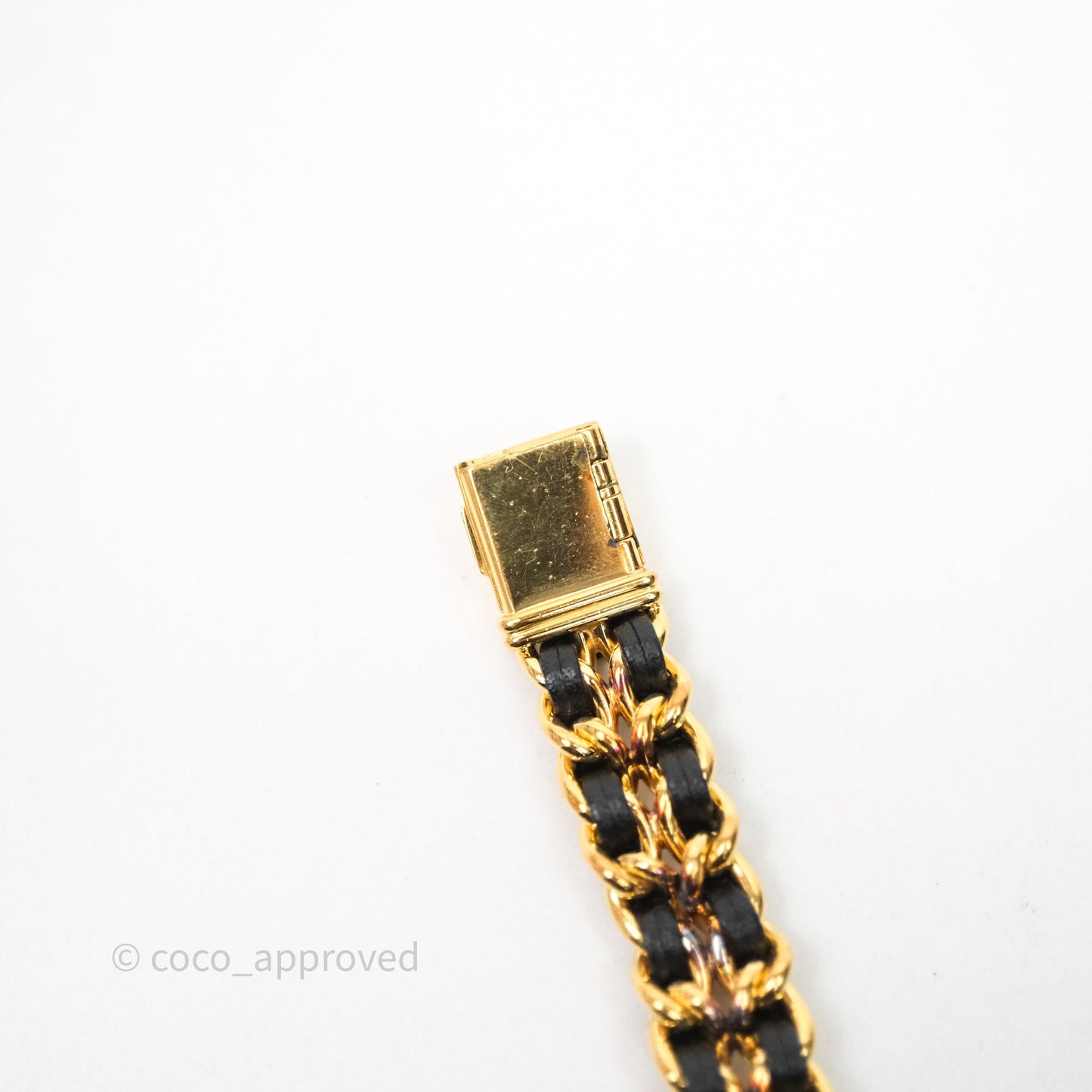 Chanel Vintage Première Watch Black Leather Gold Plated Size M