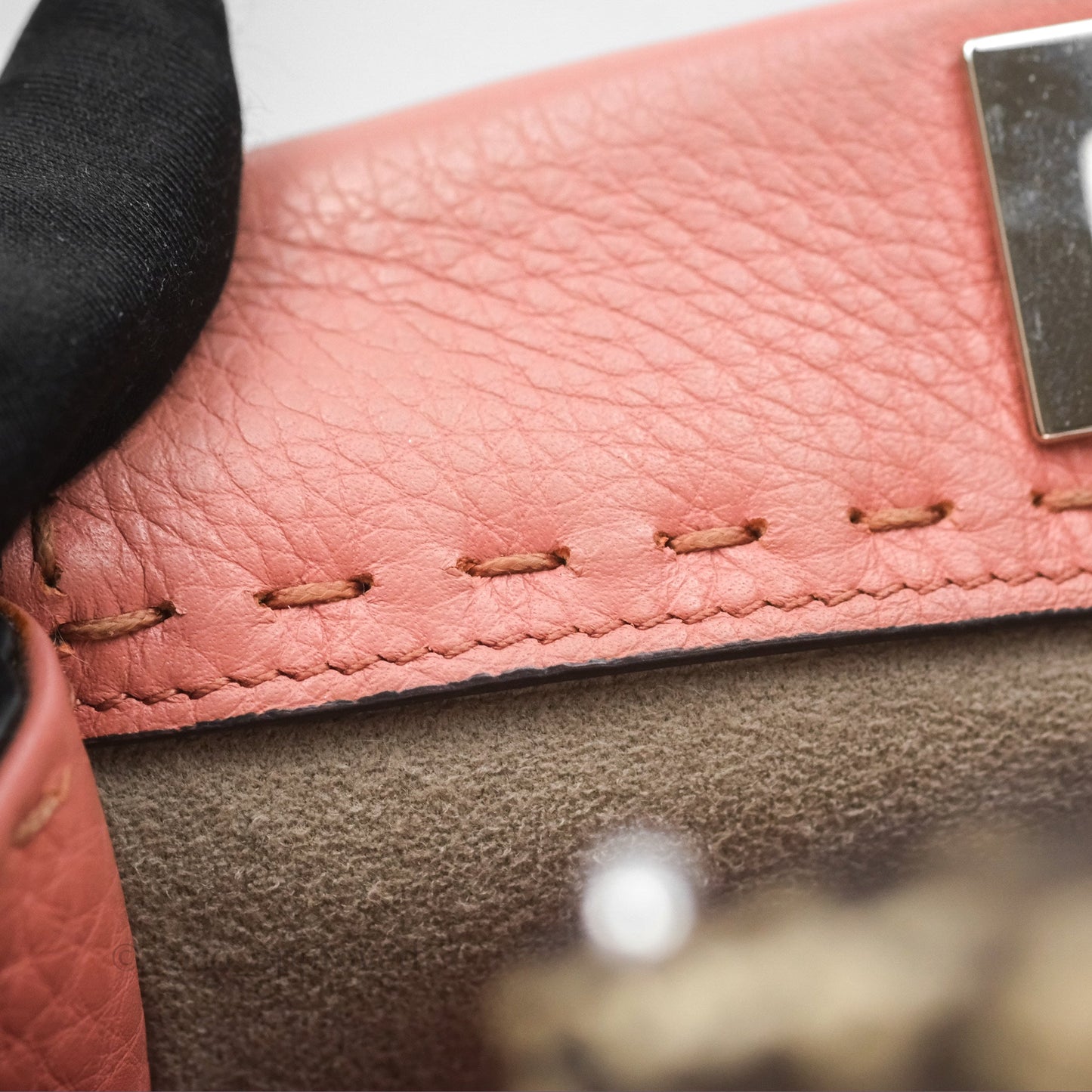Fendi Mini Peekaboo Bag Pink Grained Leather/Python Silver Hardware with Defender