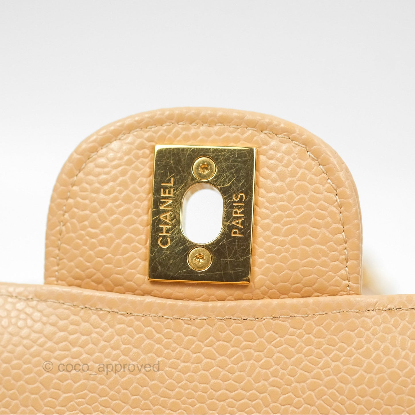 Chanel Small Quilted Classic Flap Beige Caviar Gold Hardware