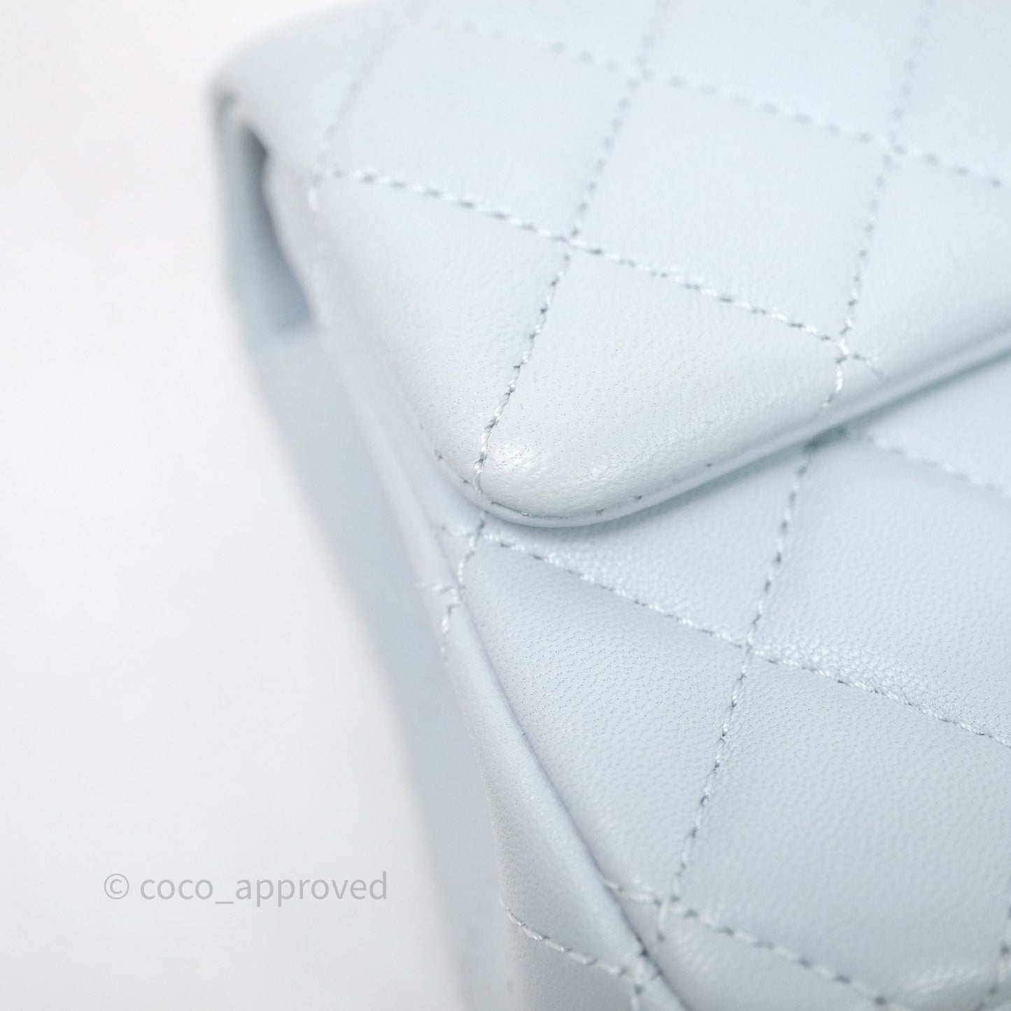 Chanel Pearl Crush Mini Rectangular Light Blue Lambskin Aged Gold Hardware