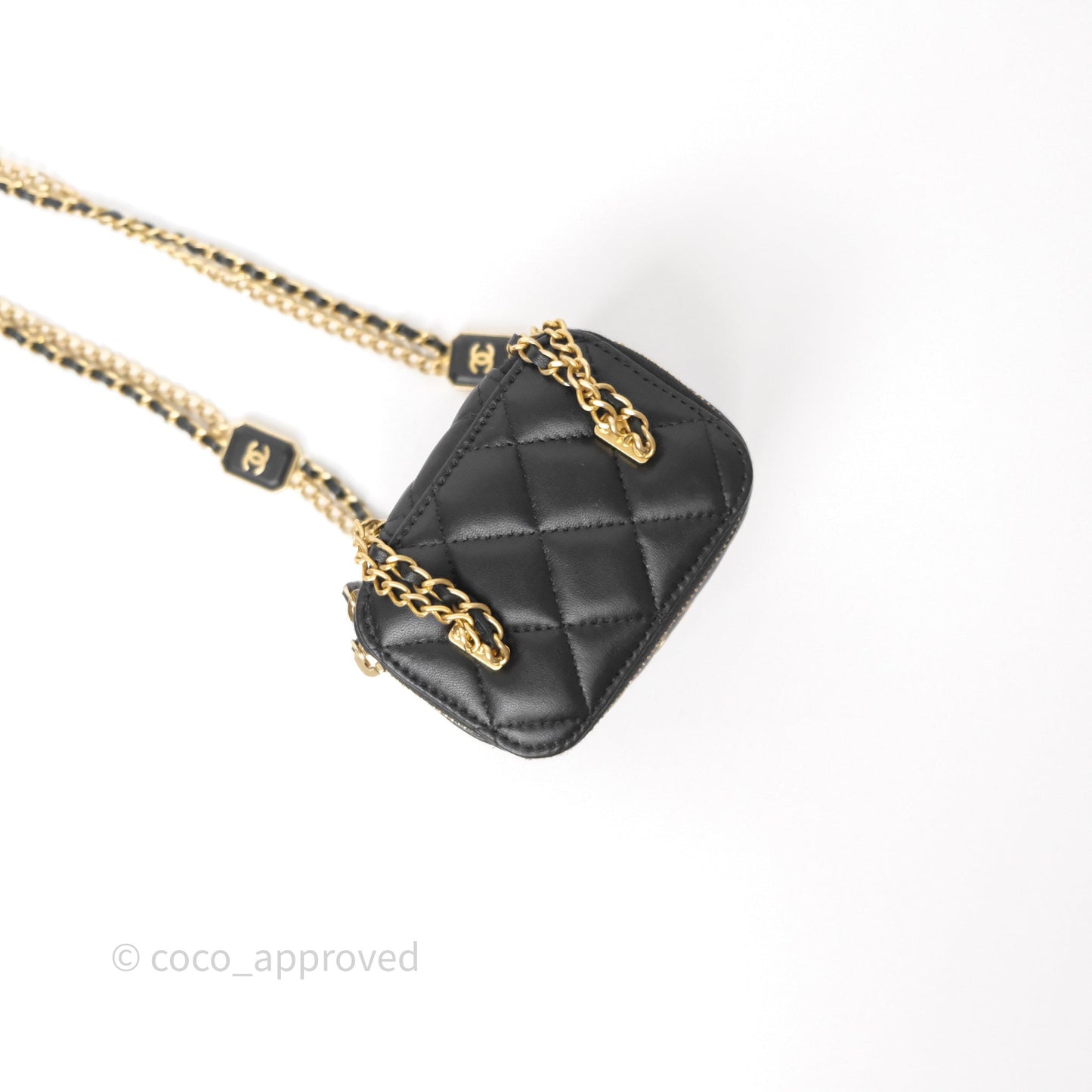 Chanel Mini Vanity With Double Chain Black Lambskin Aged Gold Hardware