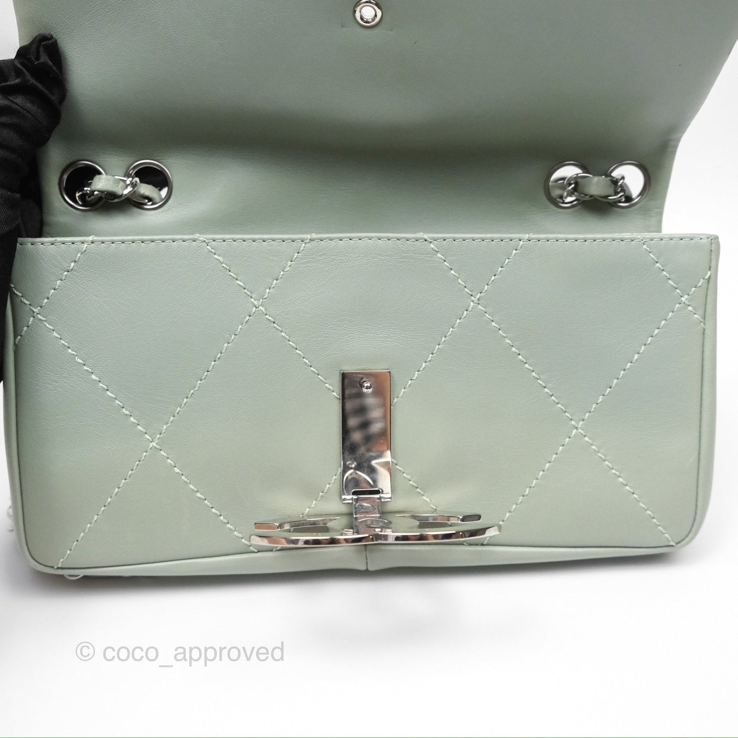 Chanel CC East West Flap Bag Lambskin Mint Green Silver Hardware