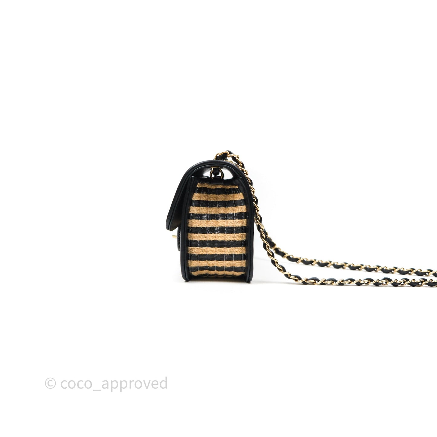 Chanel Quilted Mini Rectangular Flap Raffia Jute Thread Black & Beige Gold Hardware
