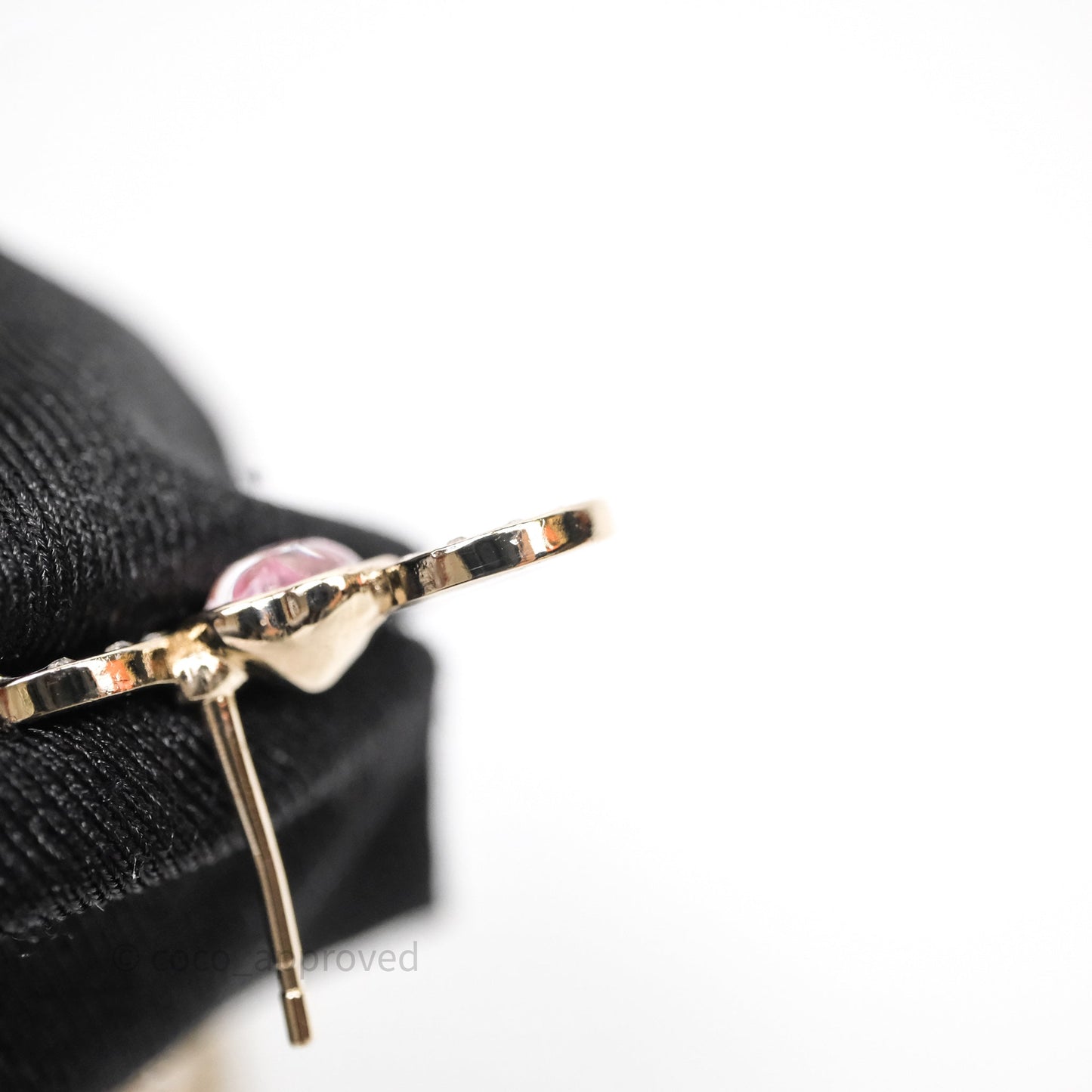 Chanel Crystal COCO Pink Heart Earrings Gold Tone 22B