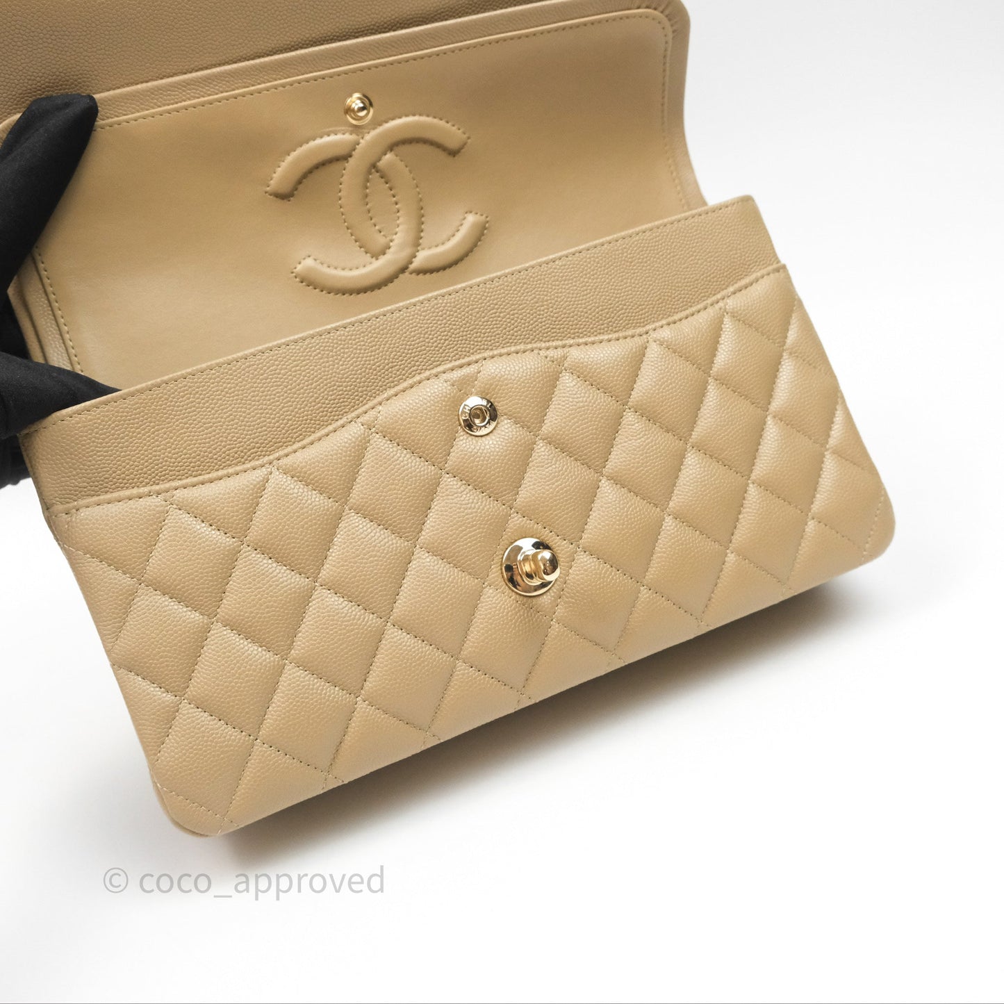 Chanel Classic M/L Medium Flap Quilted Dark Beige Caviar Gold Hardware