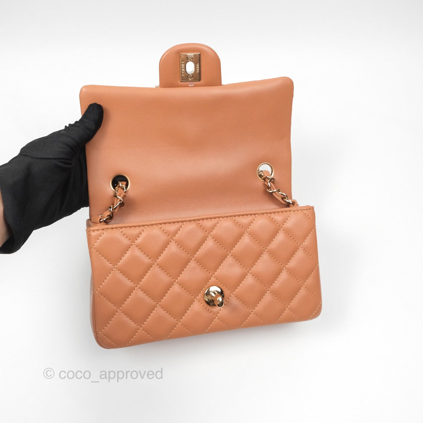 Chanel Quilted Mini Rectangular Flap Caramel Lambskin Gold Hardware