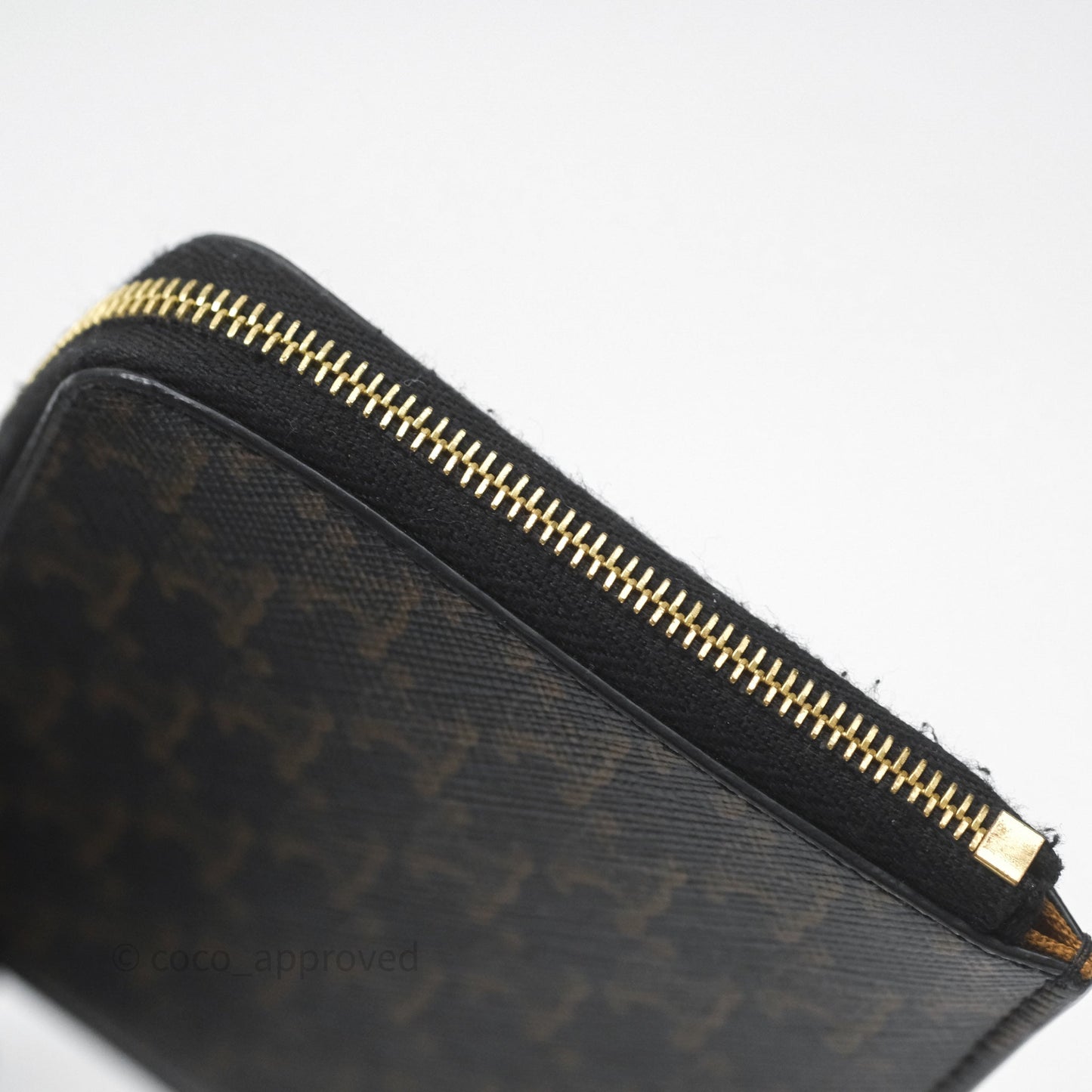 Celine Zipped Purse with Removable Card Holder in Tan Triomphe Canvas/ Lambskin