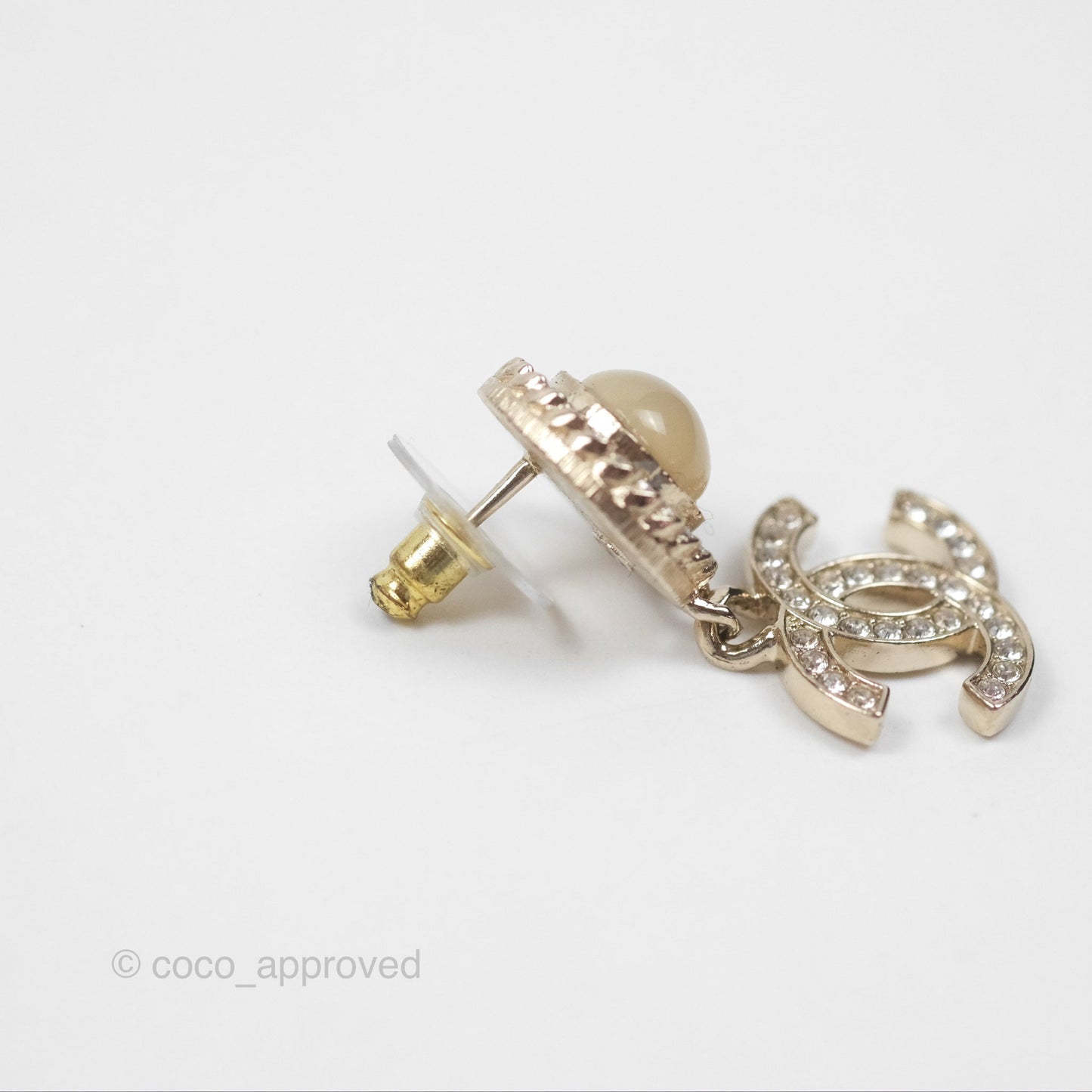 Chanel Round Resin Crystal CC Drop Earrings Gold Tone 21B