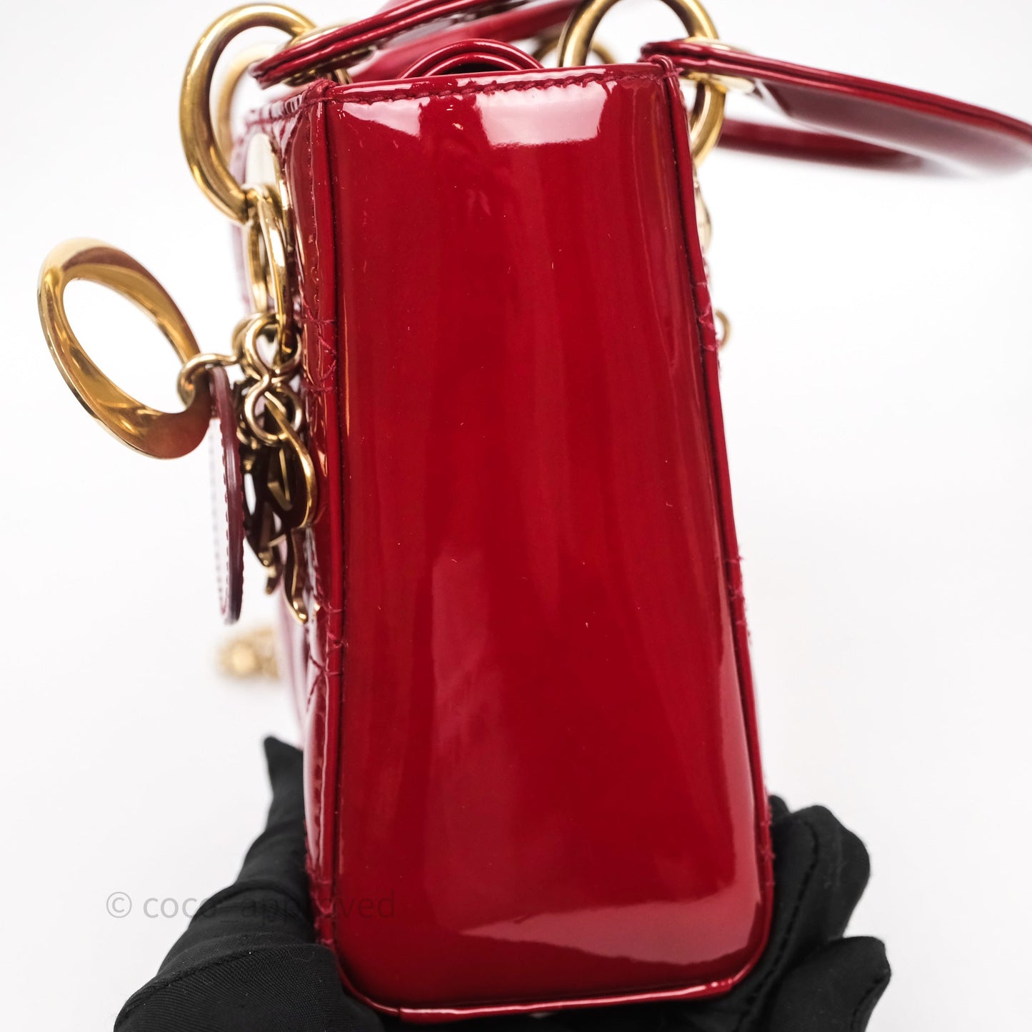 Christian Dior Mini Lady Dior Bag Red Patent Gold Hardware