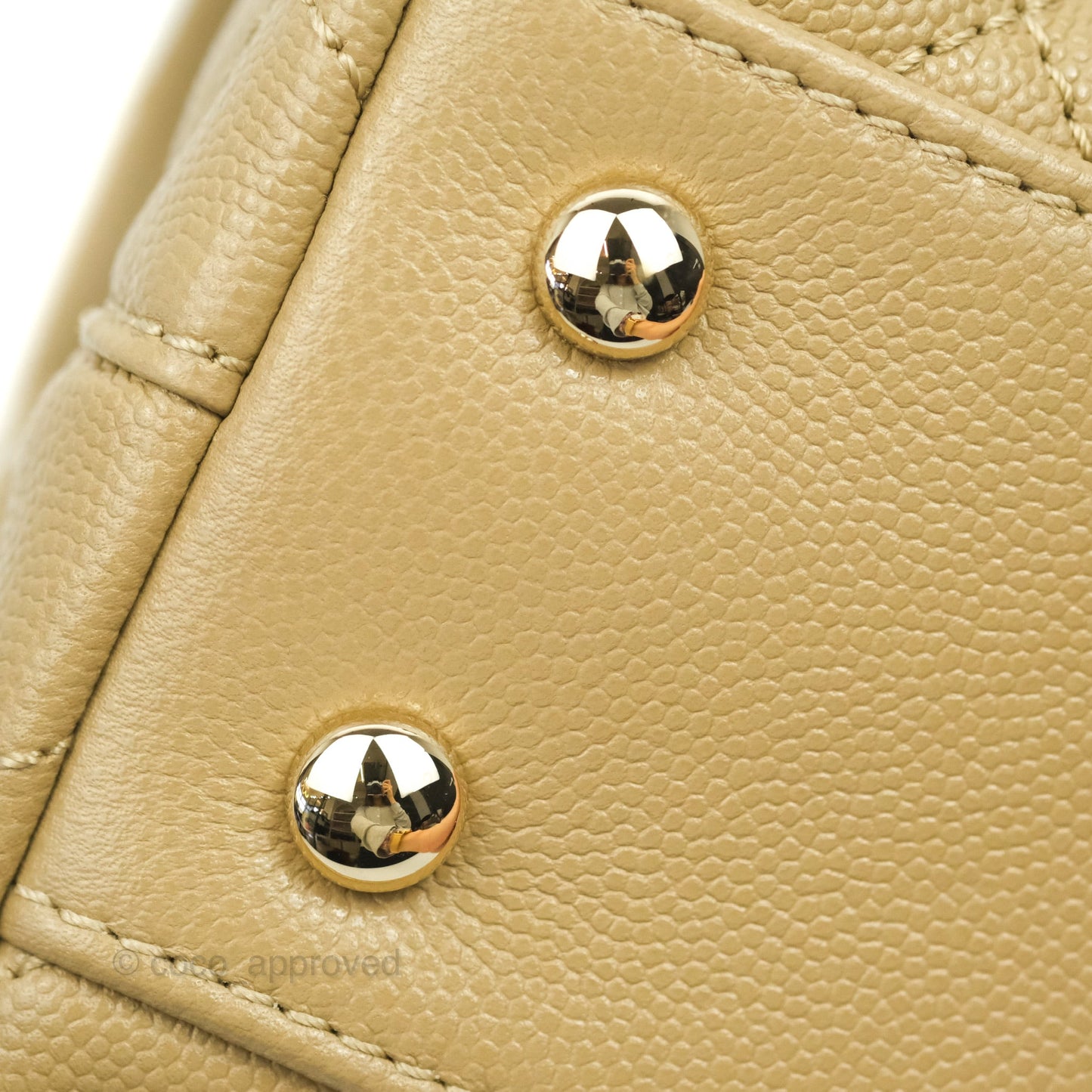 Chanel Small Coco Handle Quilted Dark Beige Caviar Gold Hardware Lizard Embossed Handle 21A