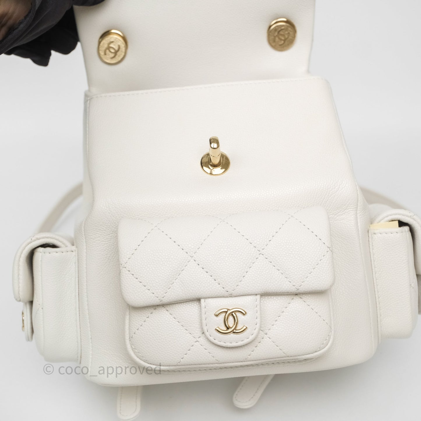 Chanel Duma Backpack White Caviar Gold Hardware 23K