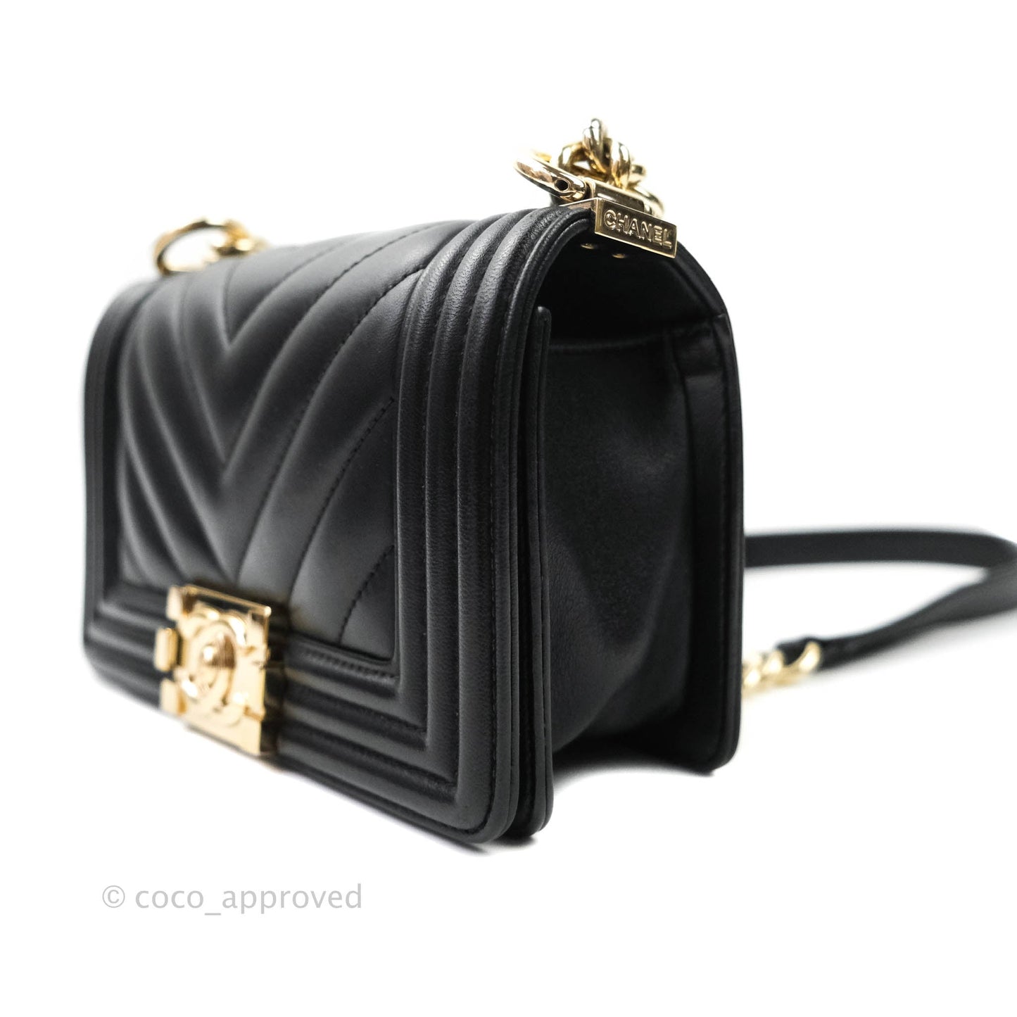 Chanel Small Boy Chevron Black Lambskin Gold Hardware