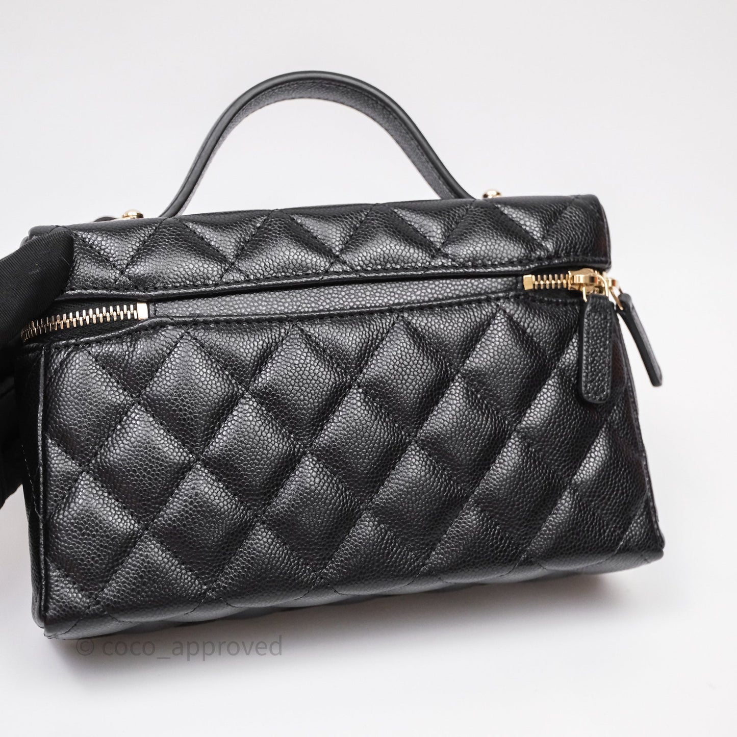 Chanel Top Handle Long Vanity with Chain Black Caviar Gold Hardware
