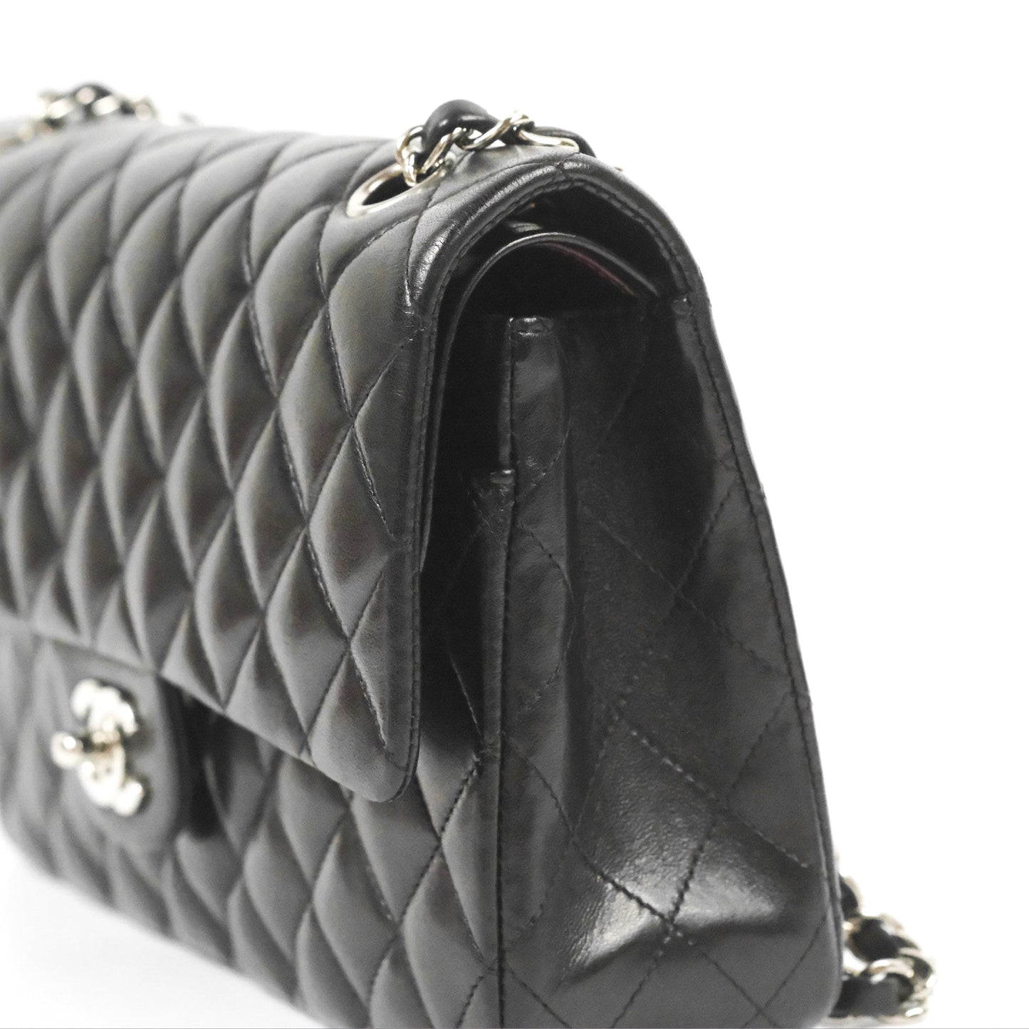 Chanel Classic M/L Medium Flap Quilted Black Lambskin Silver Hardware