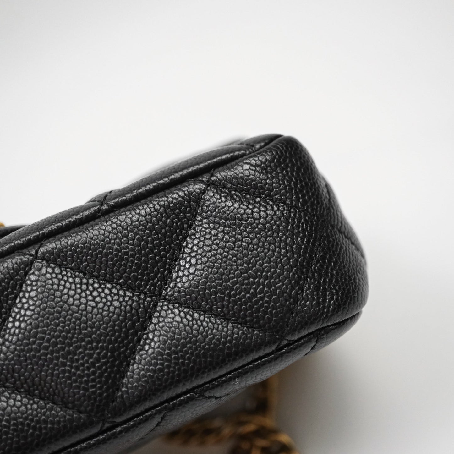 Chanel Mini Flap Bag Heart Adjustable Chain Black Caviar Aged Gold Hardware