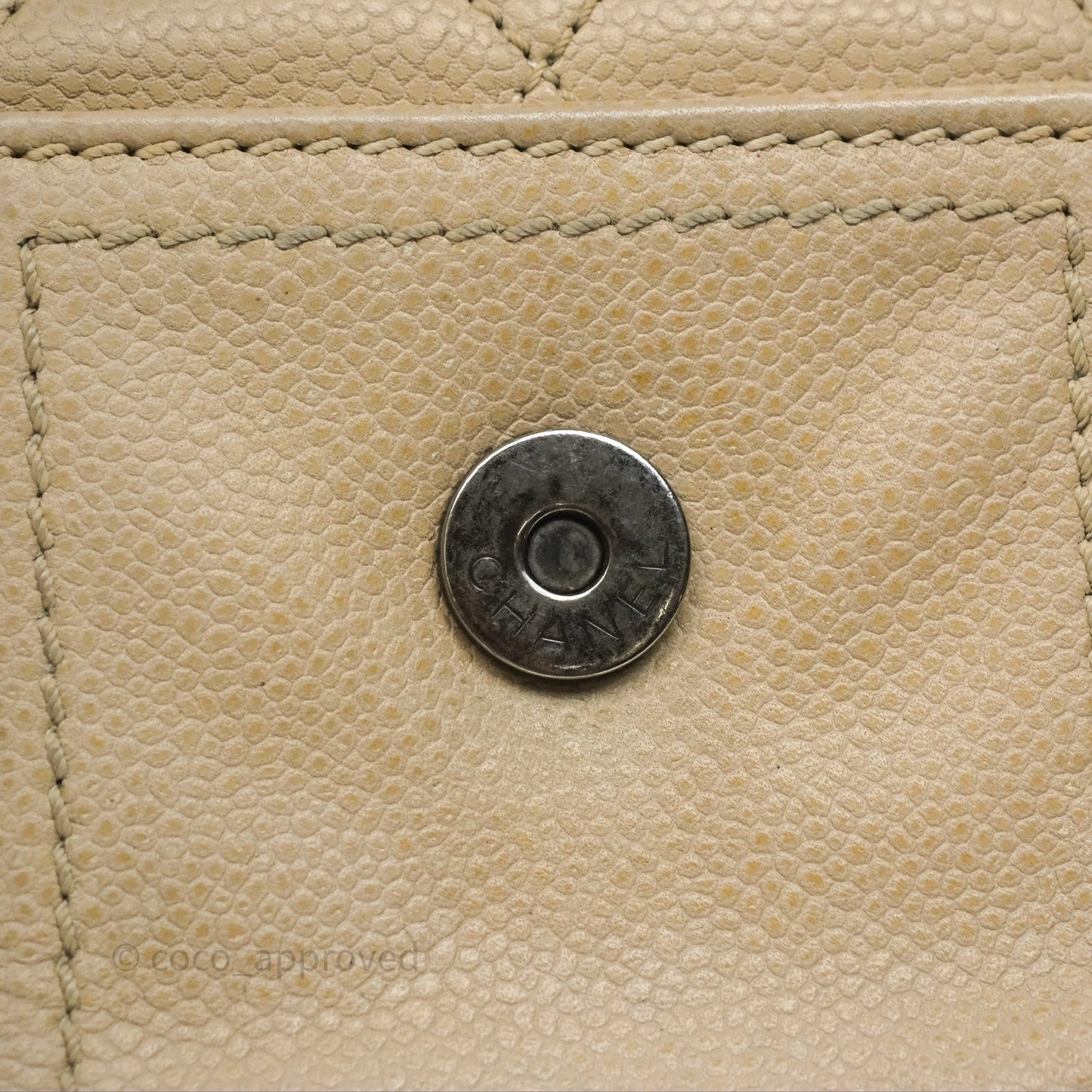 Chanel Quilted Coco Rider Hobo Bag Beige Caviar Ruthenium Hardware