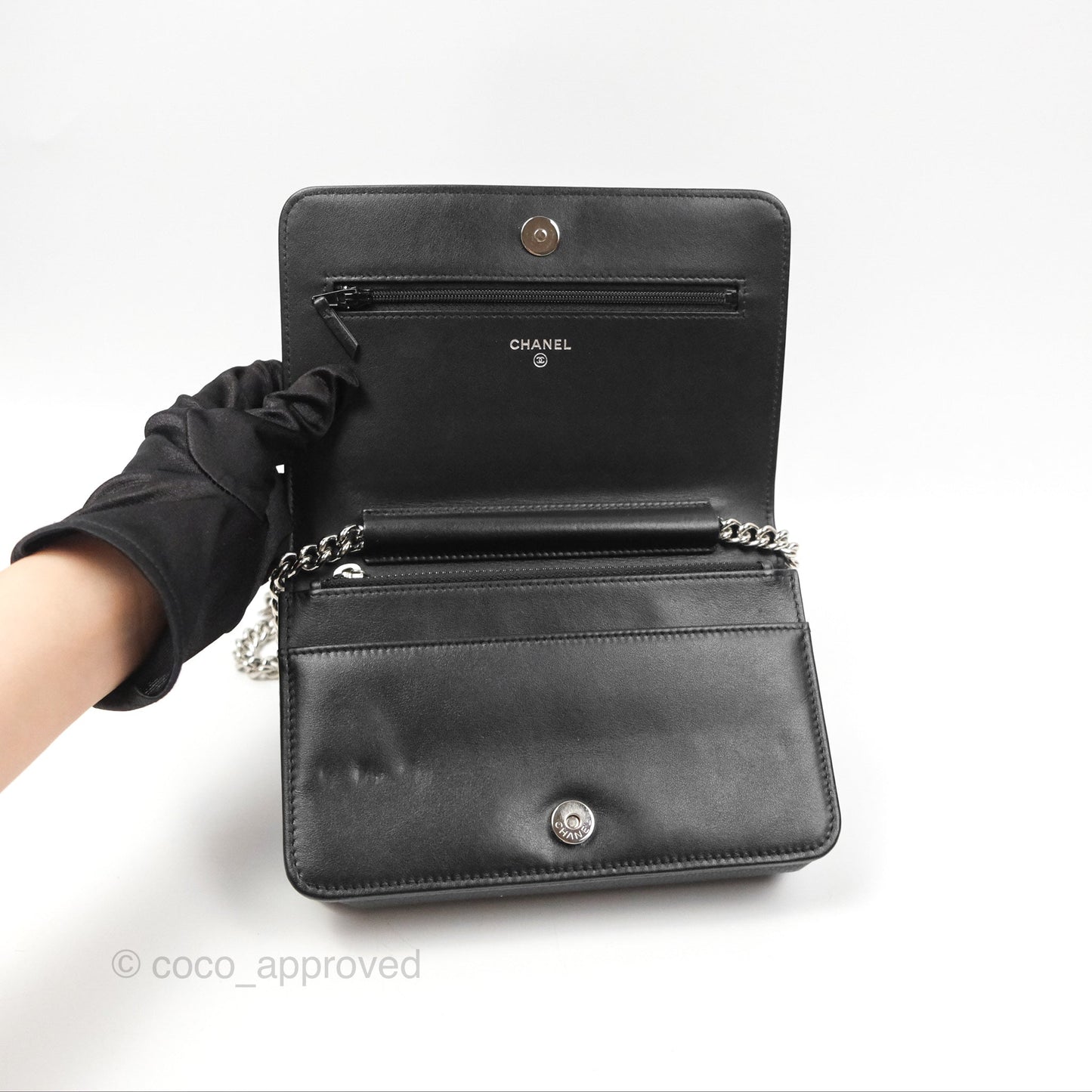 Chanel Chevron Boy Wallet on Chain WOC Black Caviar Silver Hardware