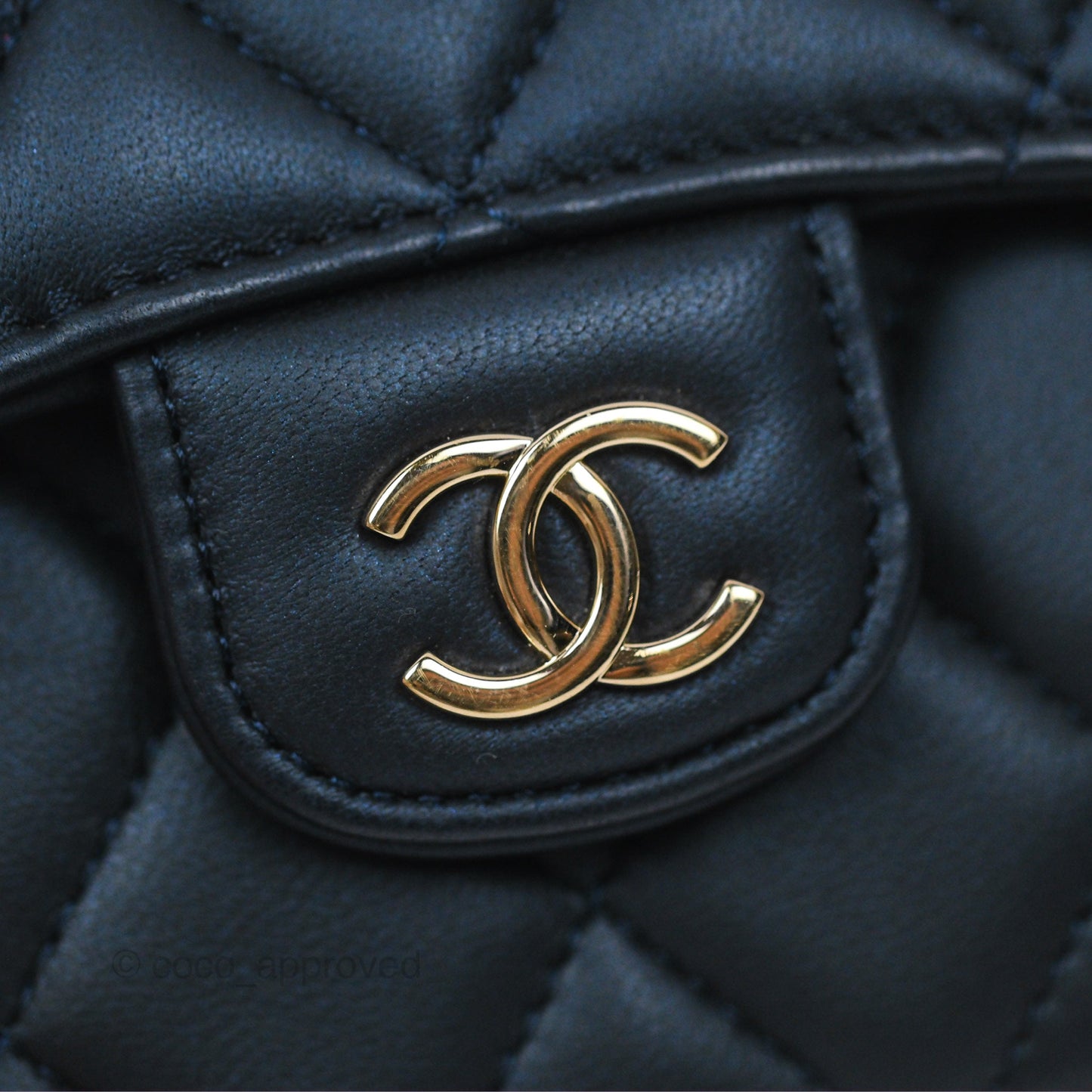 Chanel Mini Handle Clutch With Chain Iridescent Dark Navy Lambskin Gold Hardware