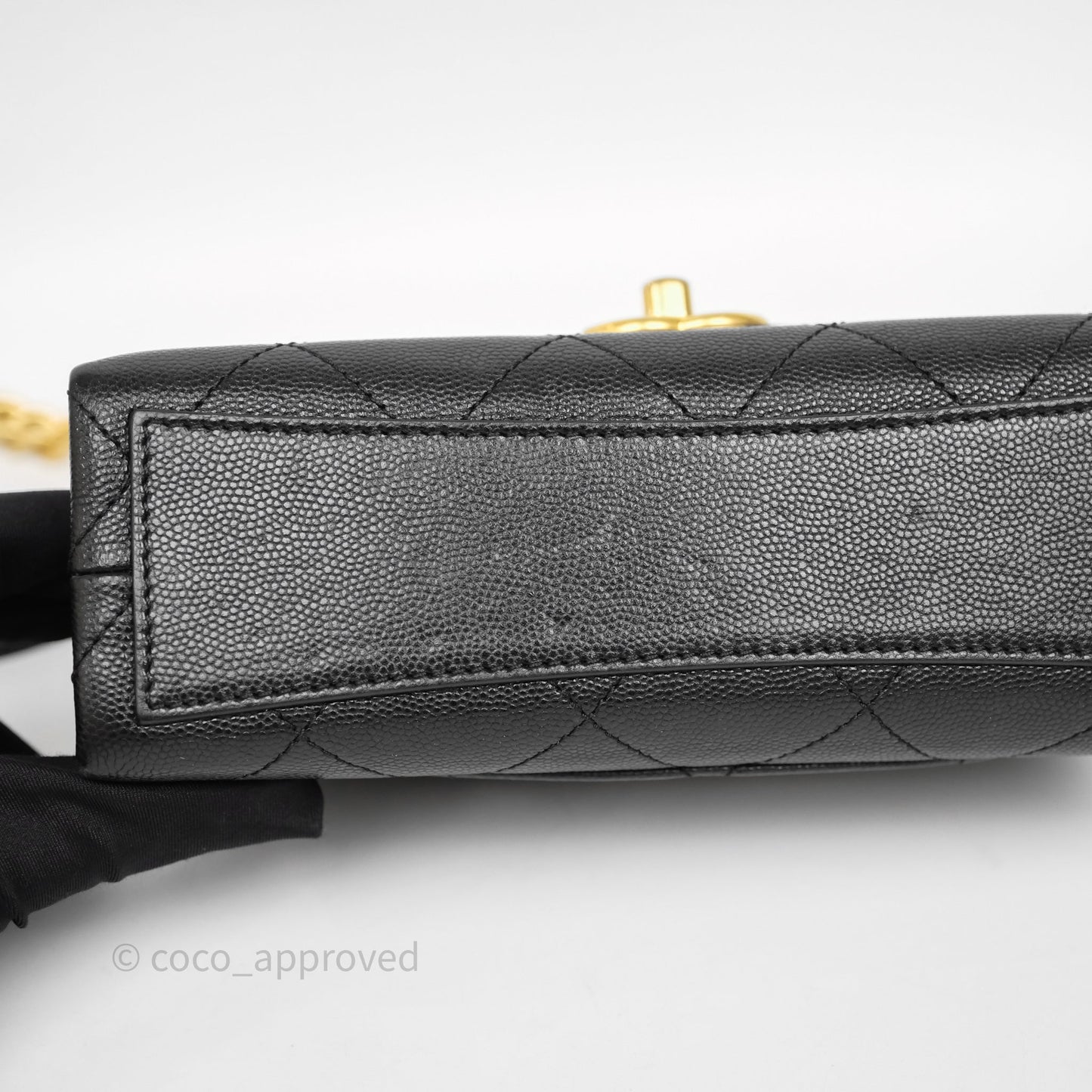 Chanel Mini Bracelet On Chain Flap Bag Flat Quilted Black Caviar Aged Gold Hardware