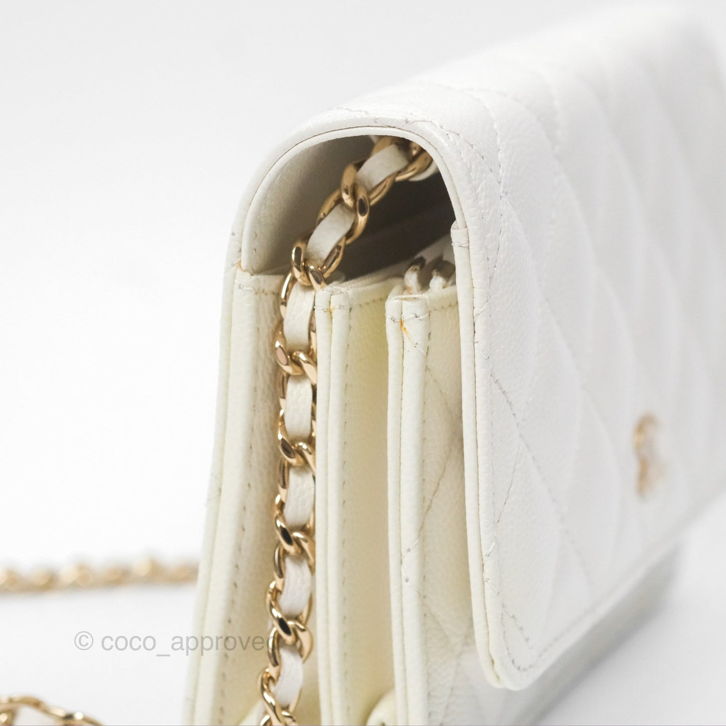 Chanel Quilted Mini Wallet on Chain WOC Ivory Caviar Gold Hardware