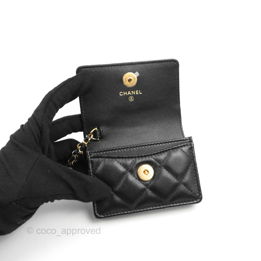 Chanel Flap Card Holder with Cuff Black Lambskin Gold Hardware