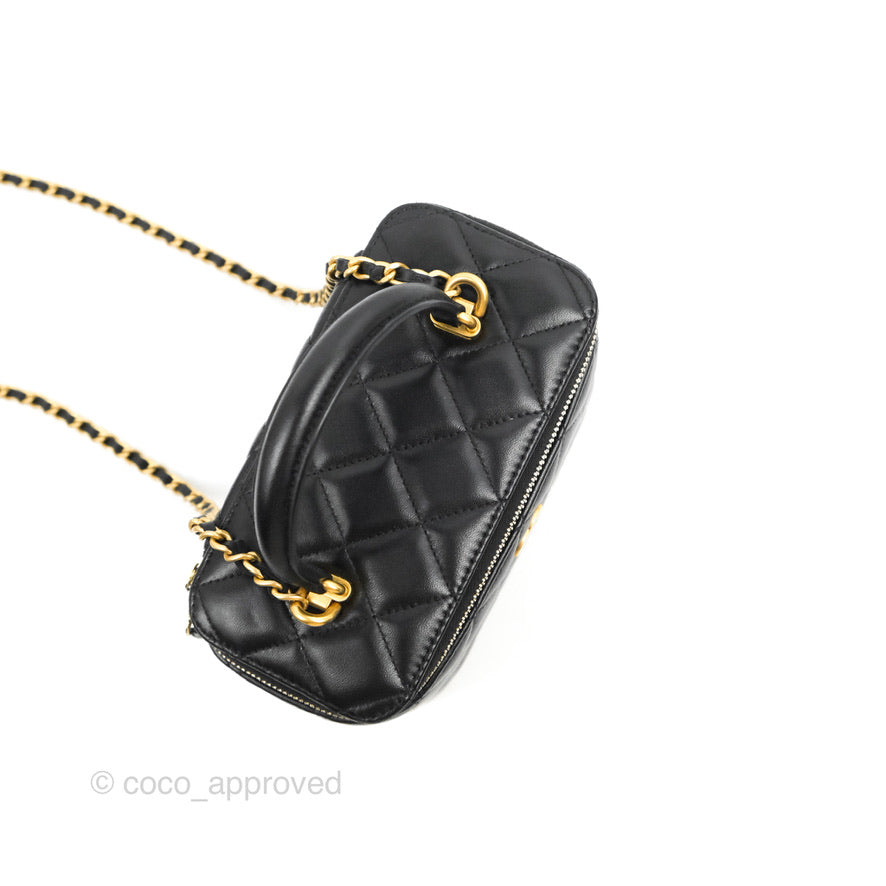 Chanel Vanity Rectangular Top Handle Black Lambskin Gold Hardware