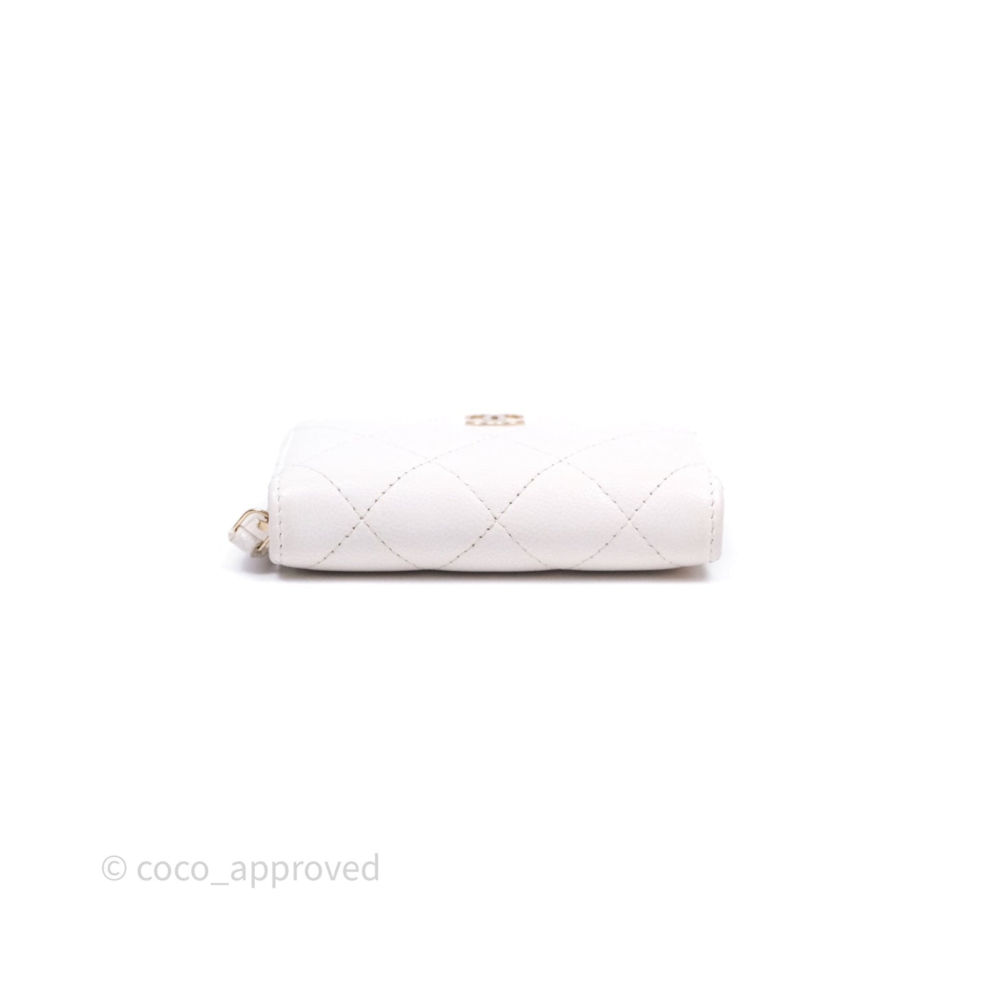 Chanel Classic Zipped Coin Purse White Caviar Gold Hardware