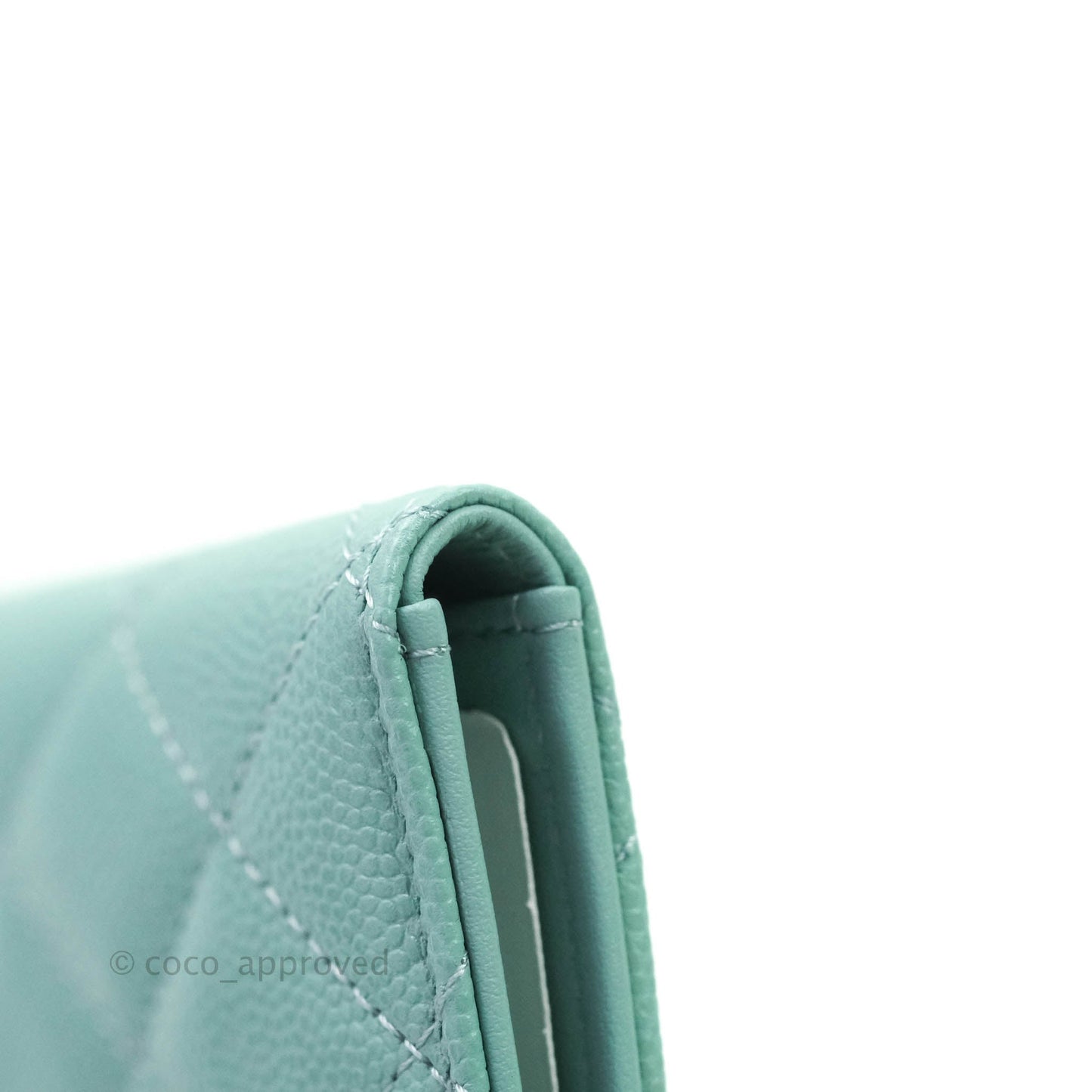 Chanel Classic Quilted Card Holder Tiffany Blue Caviar Gold Hardware
