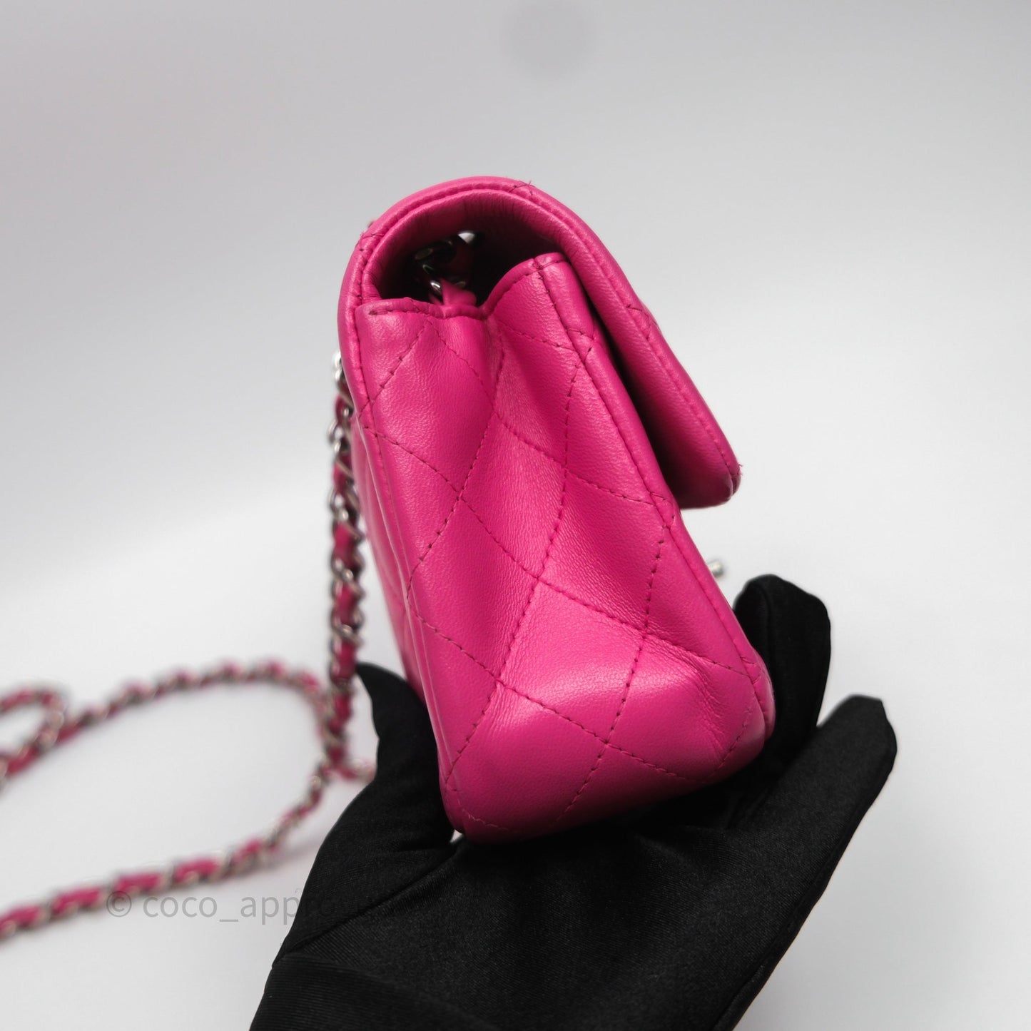 Chanel Mini Rectangular Quilted Dark Pink Lambskin Silver Hardware