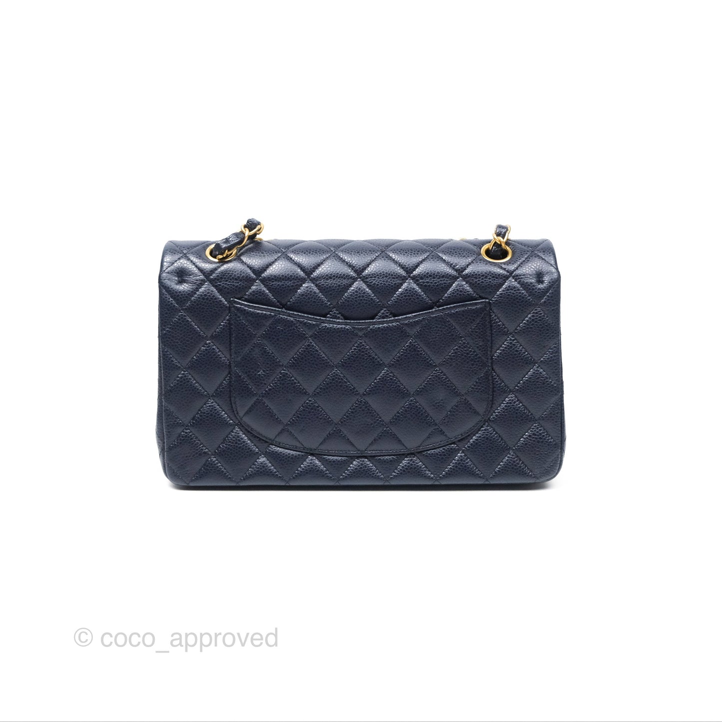 Chanel Classic M/L Medium Flap Quilted French Navy Caviar Aged Gold Hardware