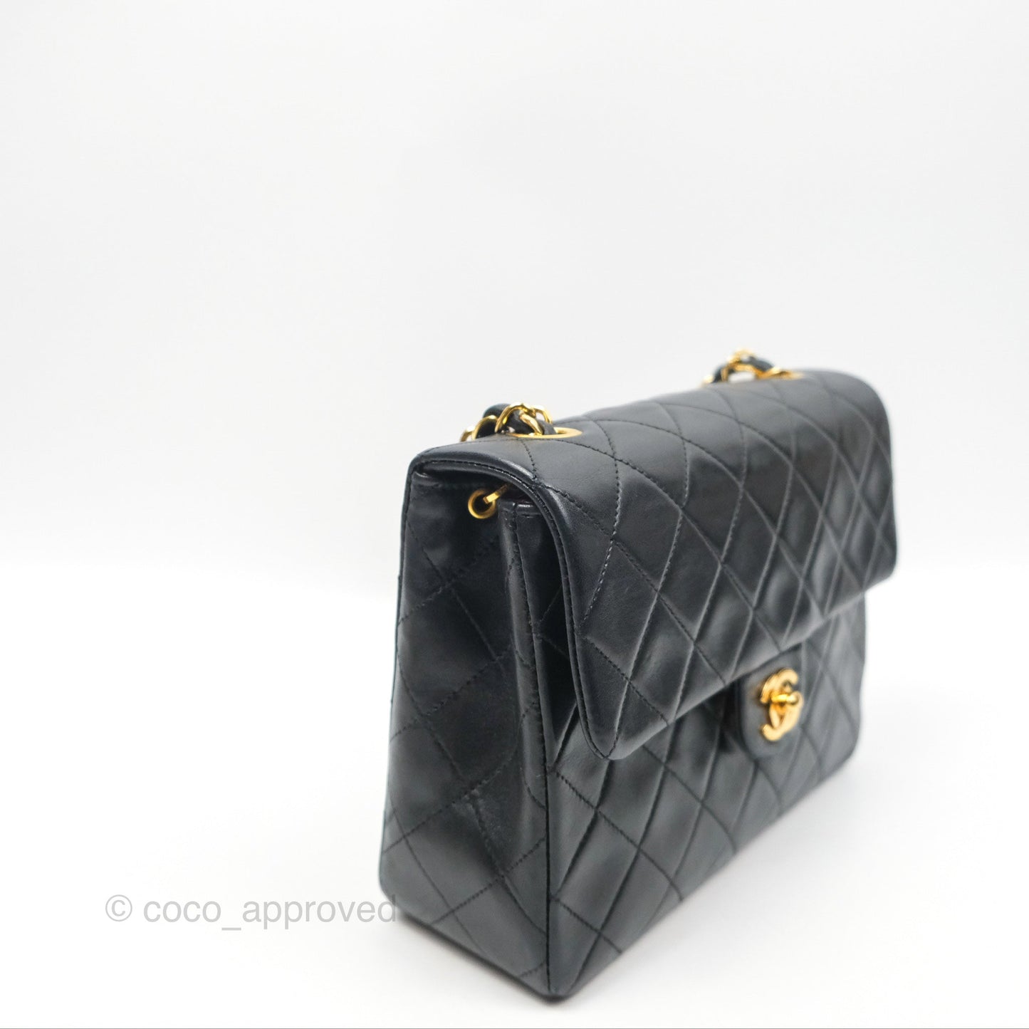 Chanel Vintage Square Flap Bag Black Lambskin 24K Gold Hardware