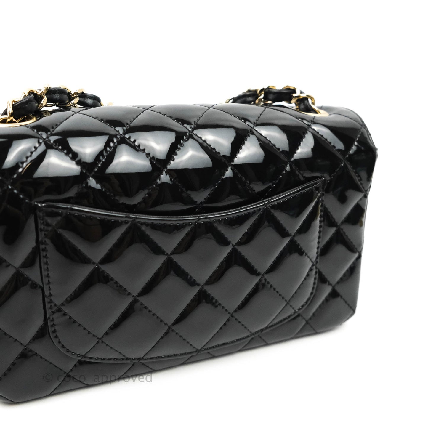Chanel Quilted Mini Rectangular Black Patent Gold Hardware