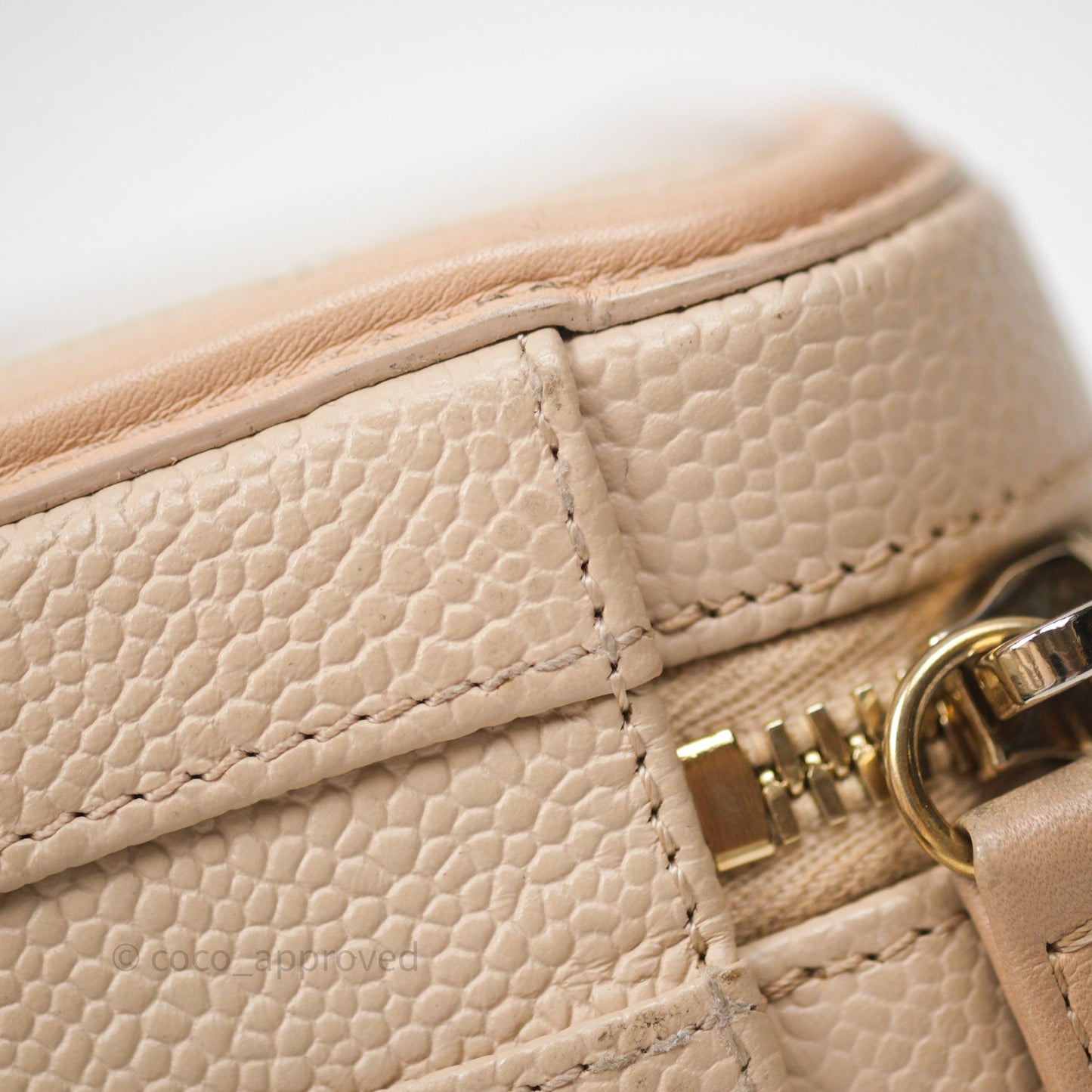 Chanel Quilted Small CC Filigree Vanity Case Beige Caviar Gold Hardware