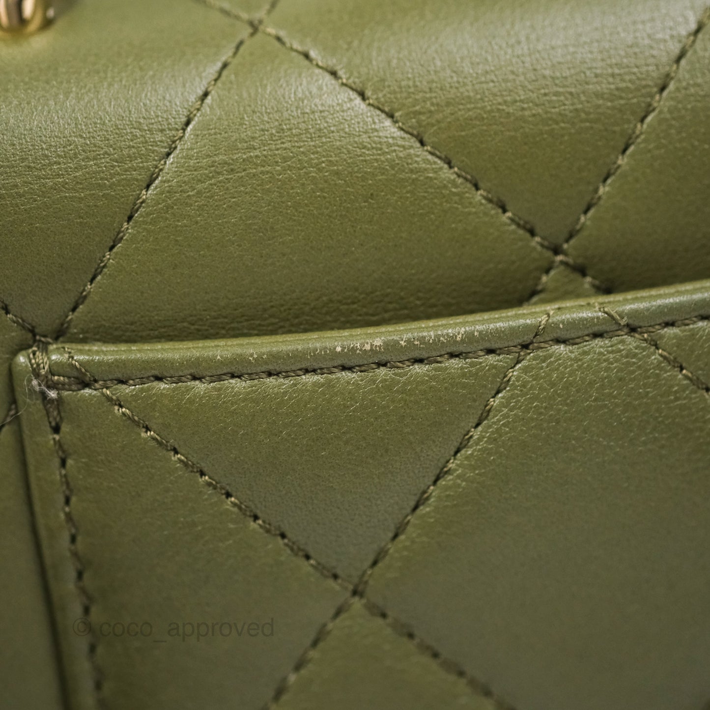 Chanel Small Coco Lady Quilted Flap Bag With Top Handle Olive Green Calfskin Gold Hardware