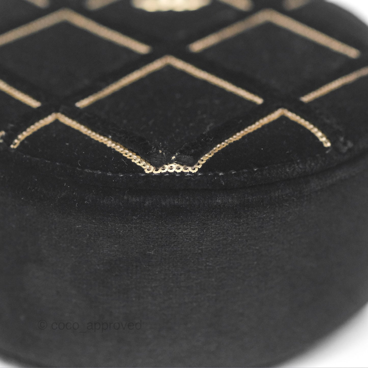 Chanel Quilted Round Clutch With Chain Black Velvet Gold Hardware