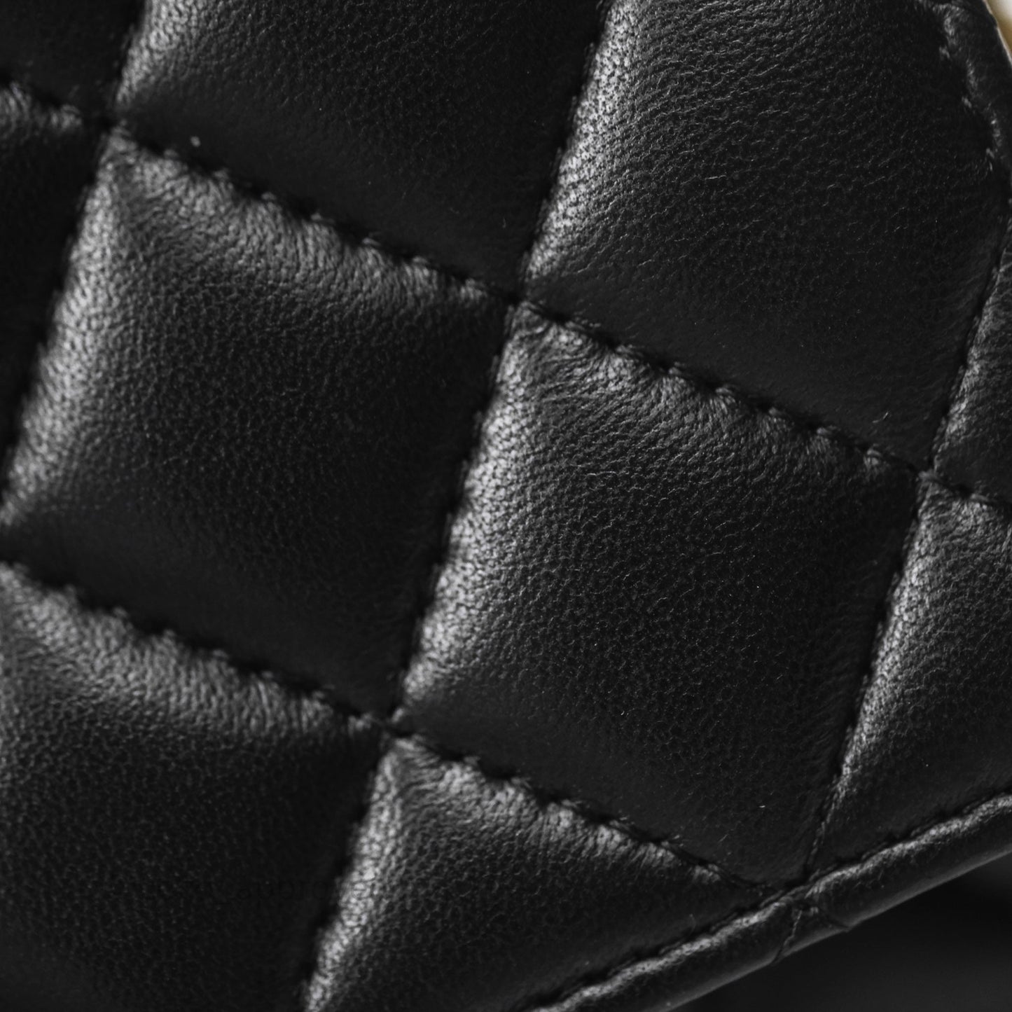 Chanel Quilted Pearl Crush Wallet on Chain WOC Black Lambskin Aged Gold Hardware