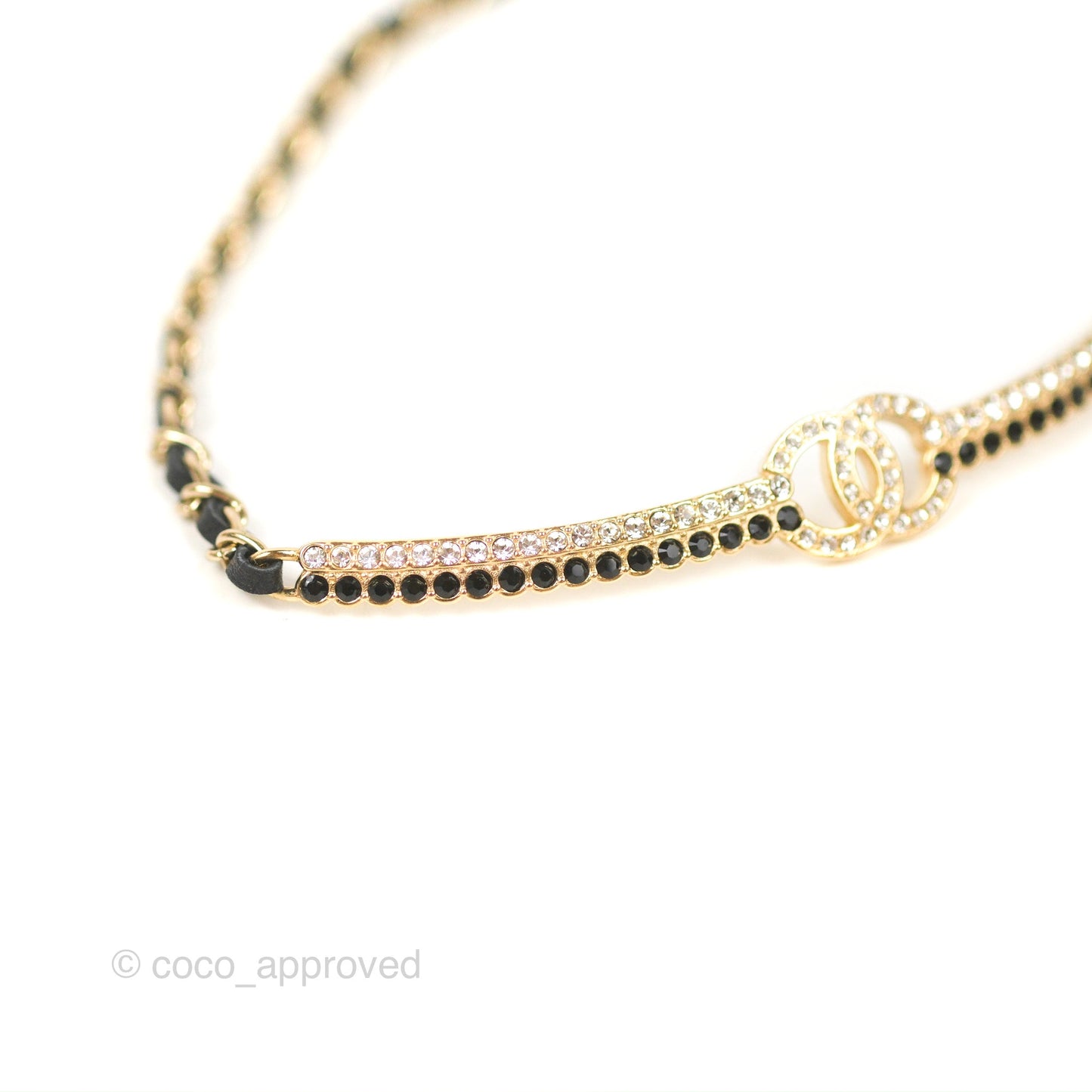 Chanel Crystal CC Black Chain Choker Gold Tone 22B