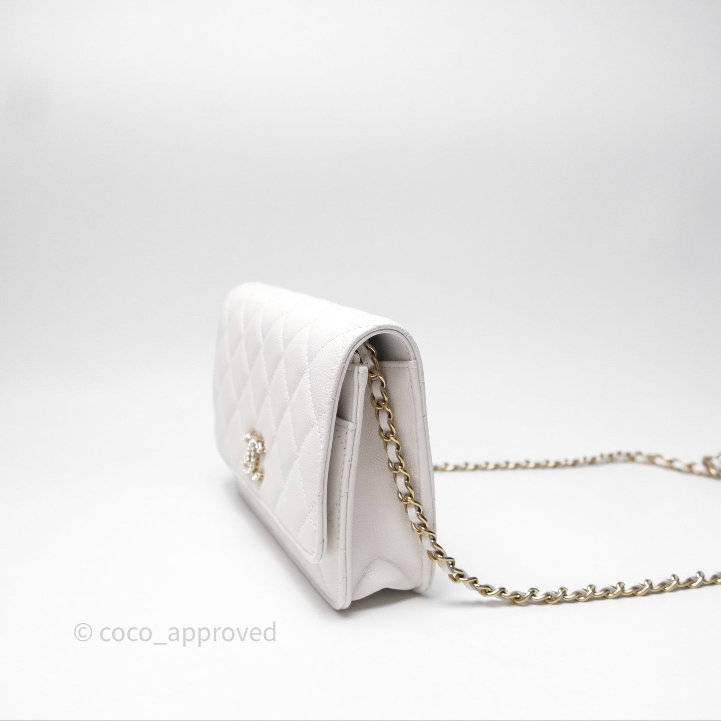 Chanel Crystal CC Wallet on Chain WOC White Caviar Gold Hardware