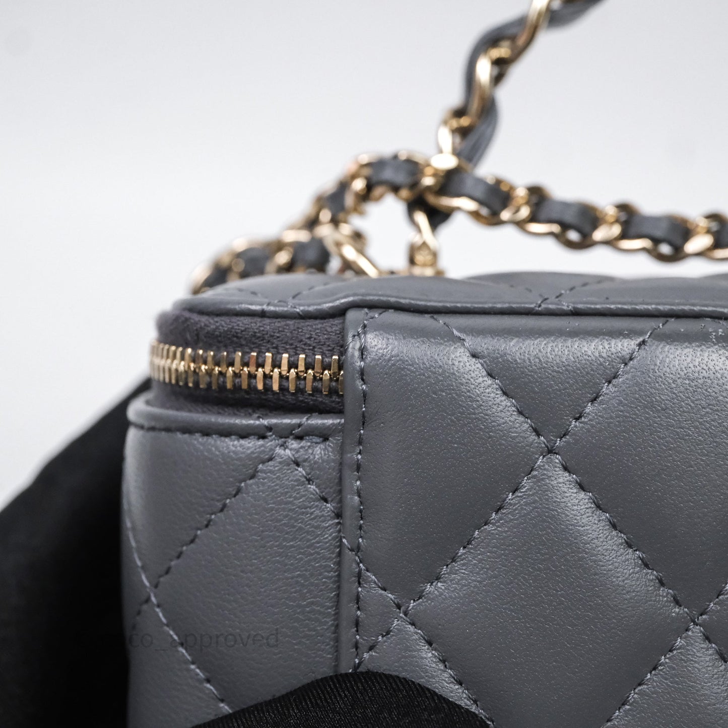 Chanel Vanity Rectangular Top Handle Grey Lambskin Gold Hardware