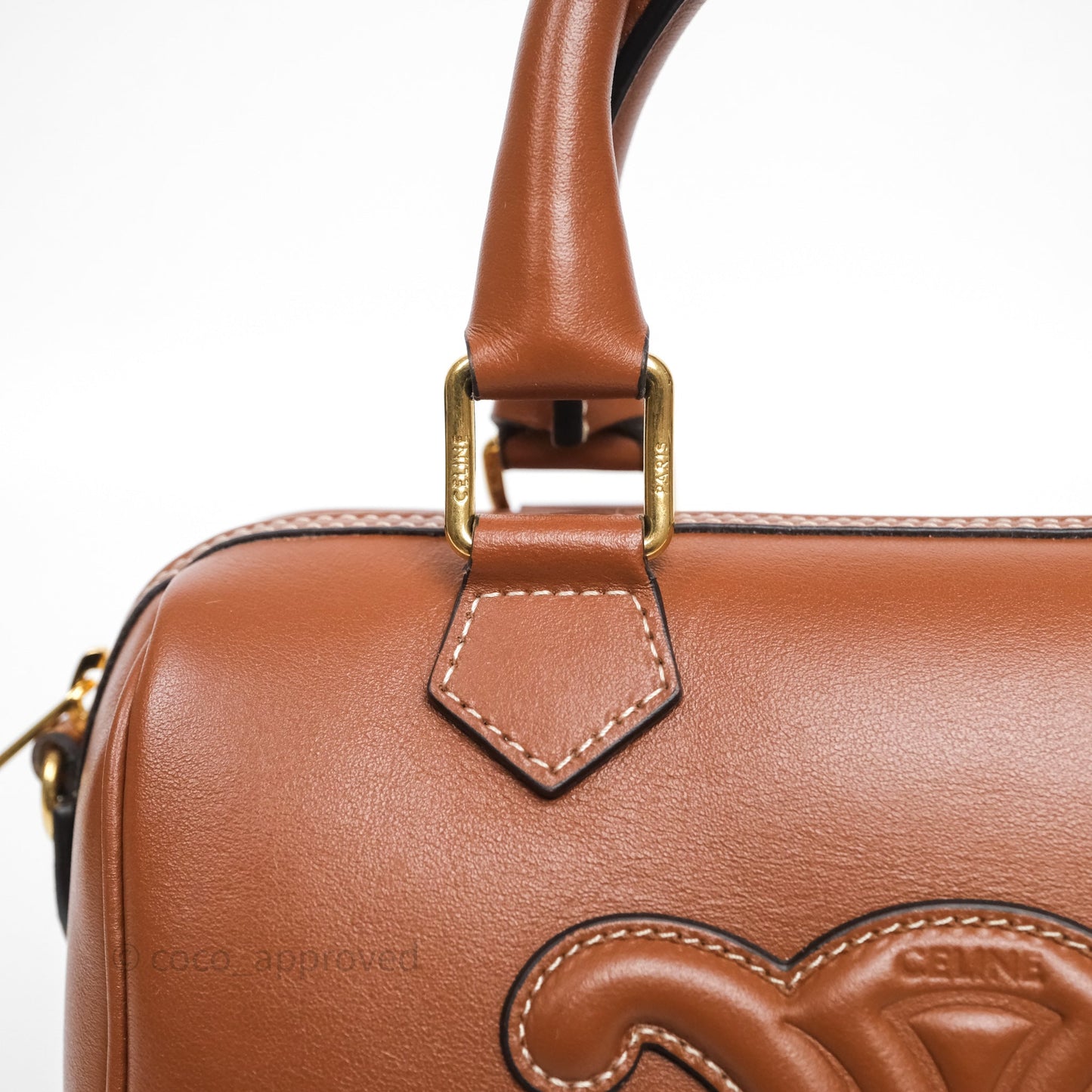 Celine Small Boston Bag Tan Calfskin Gold Hardware