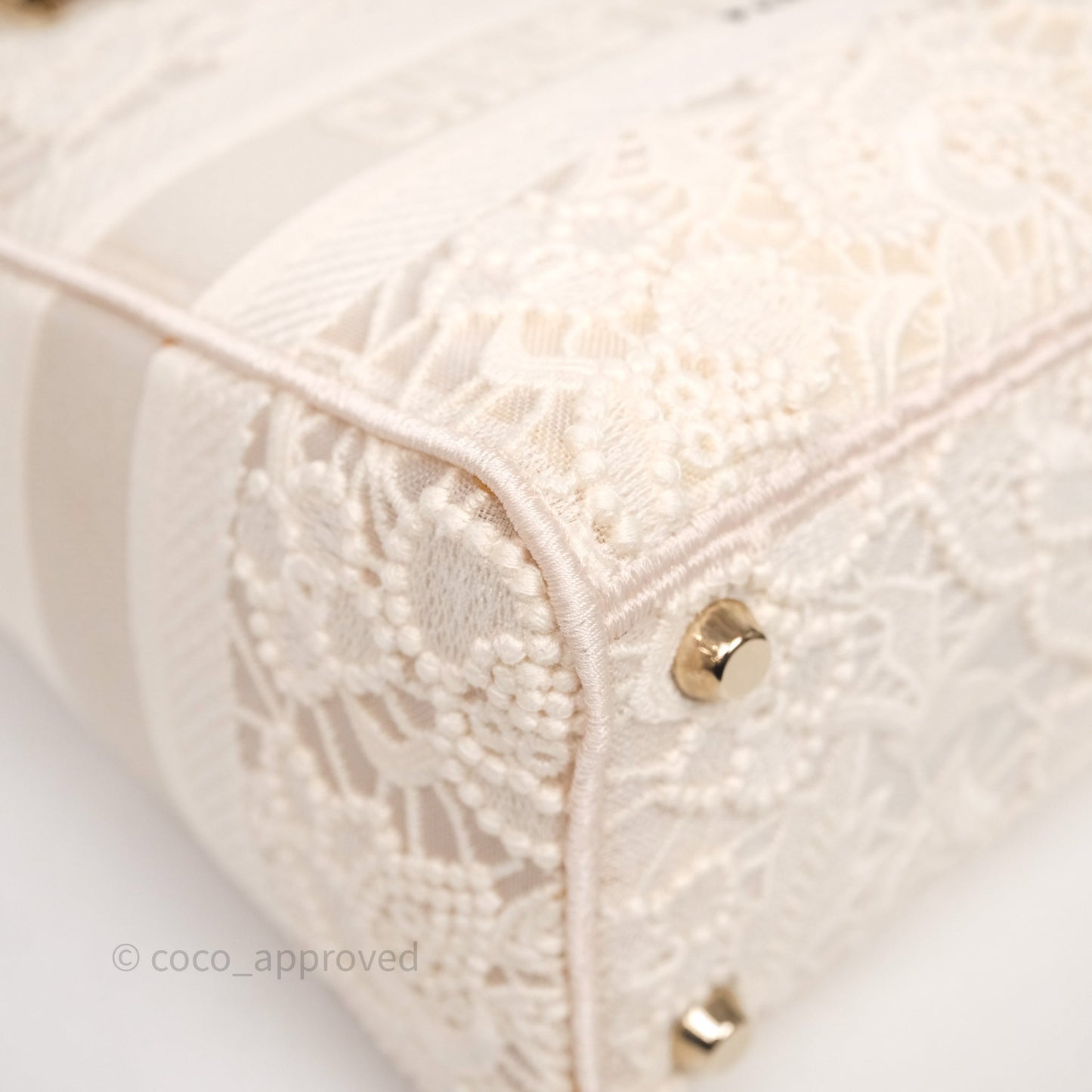 Christian Dior Lace Medium Lady Dior Ivory White Gold Hardware