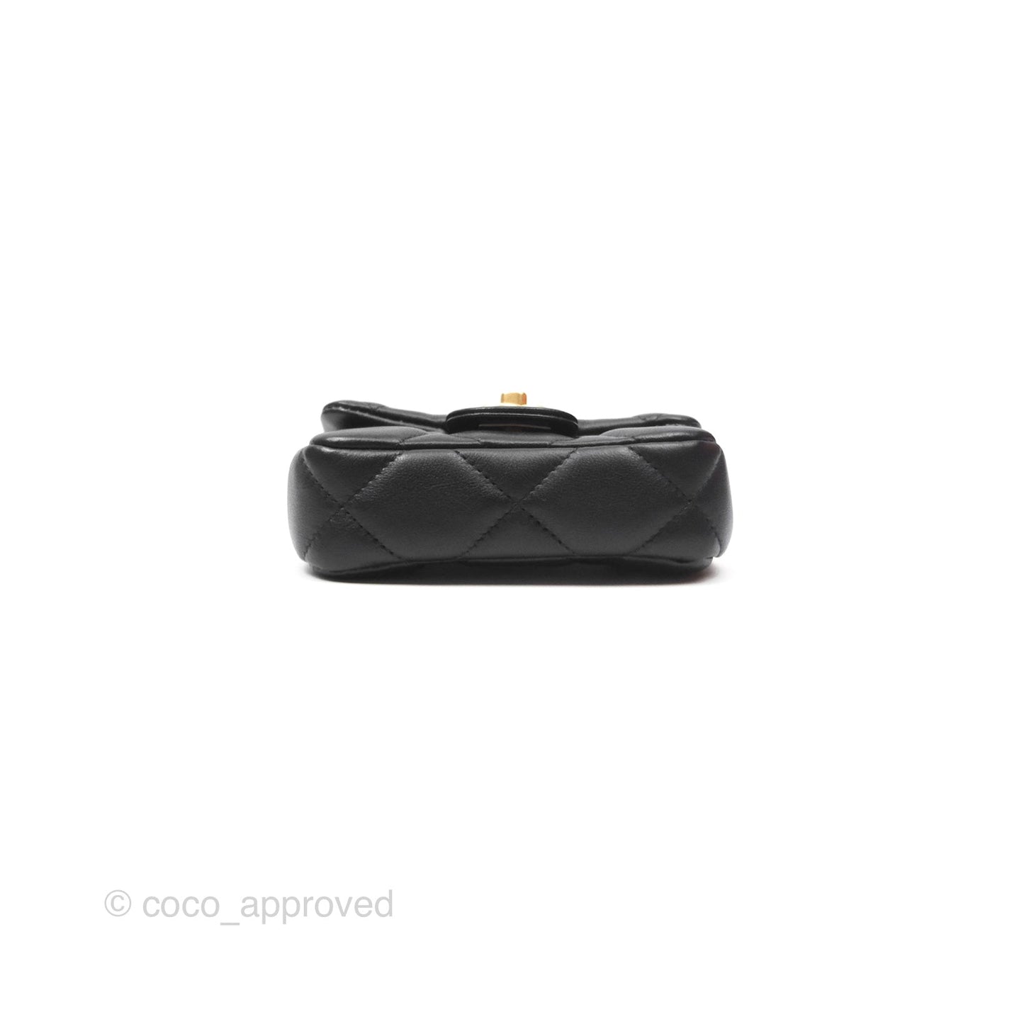 Chanel Lady Handle Flap Card Holder With Chain Black Calfskin Gold Hardware