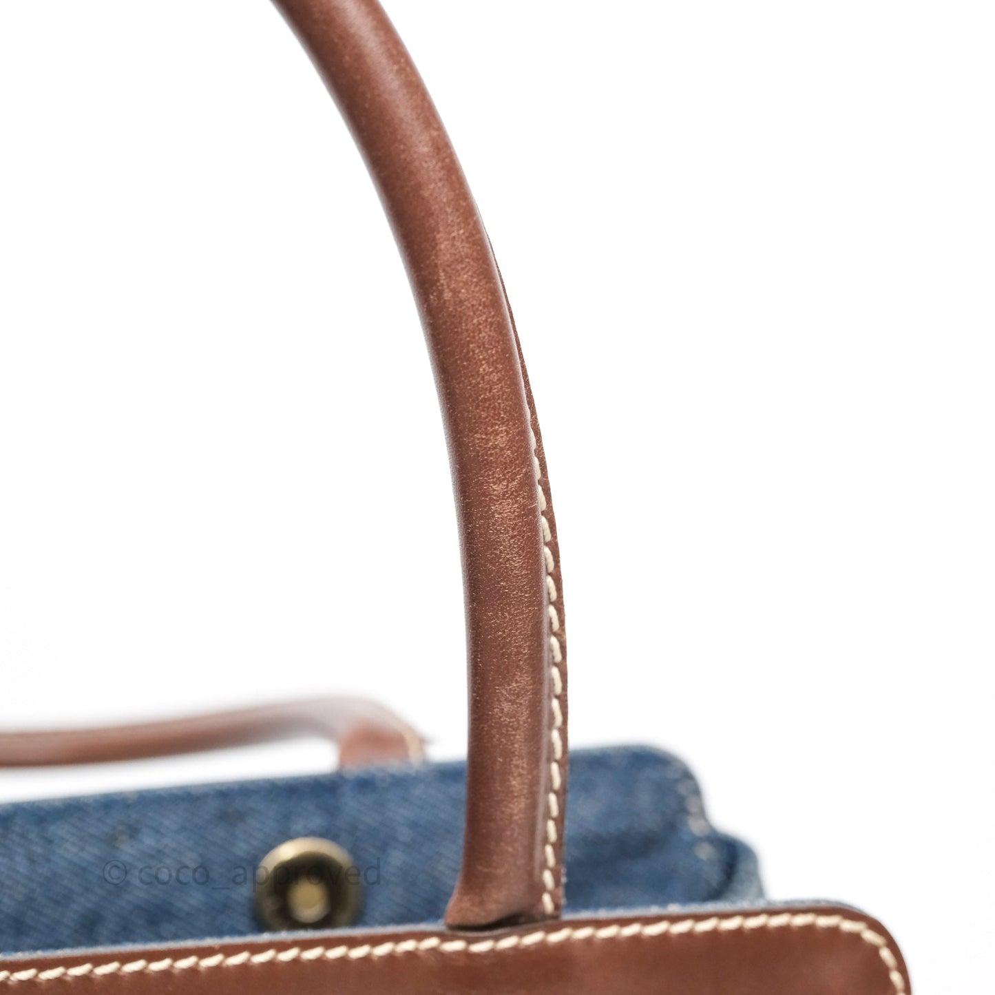 Chanel Vintage CC Tote Bag Denim Brown Leather