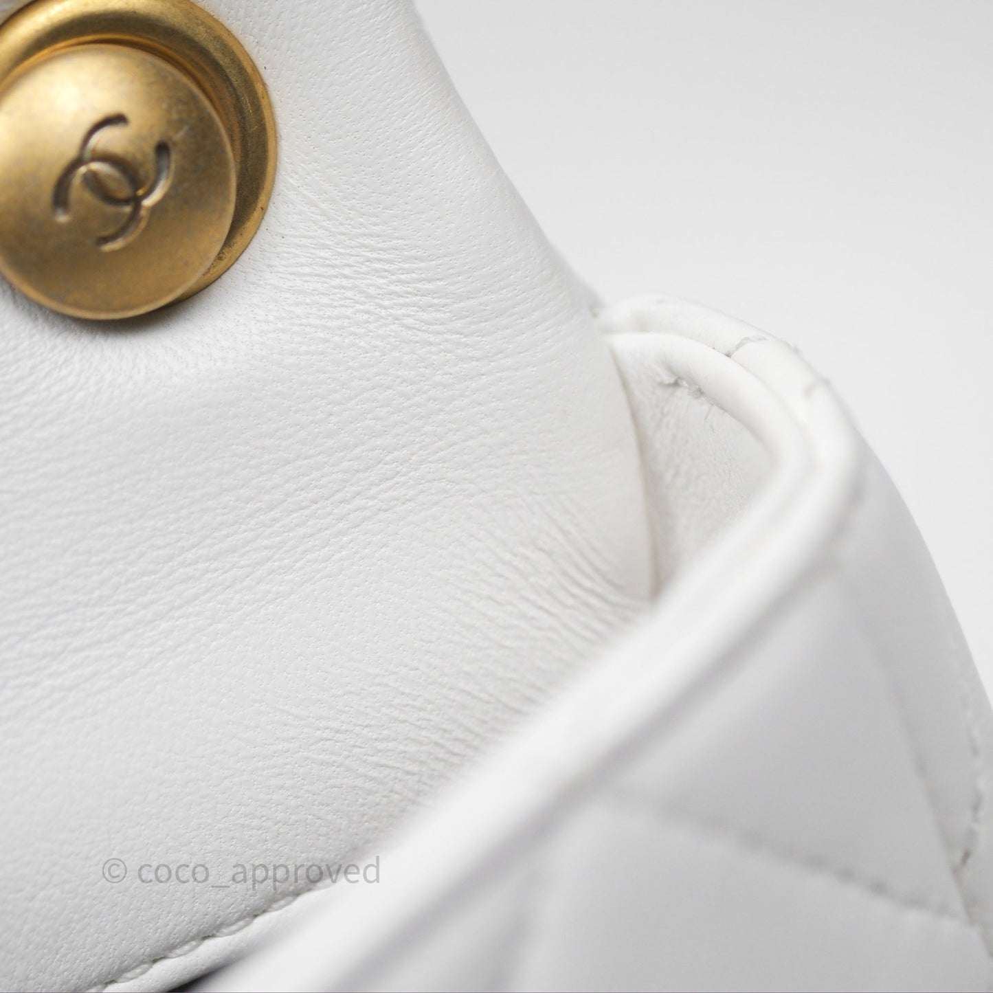 Chanel Small Flap Bag White Lambskin Aged Gold and Lacquered Metal 22S