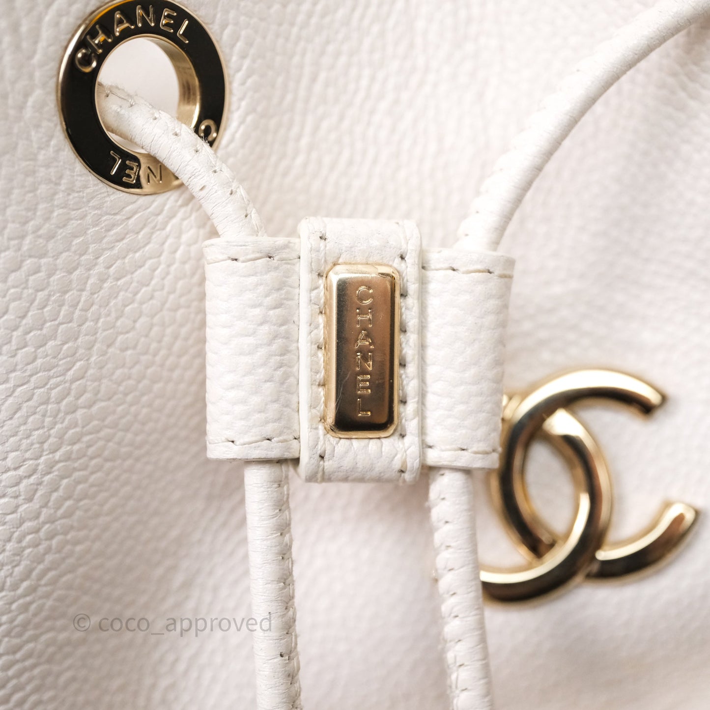 Chanel Business Affinity Drawstring Bucket Bag White Caviar Gold Hardware