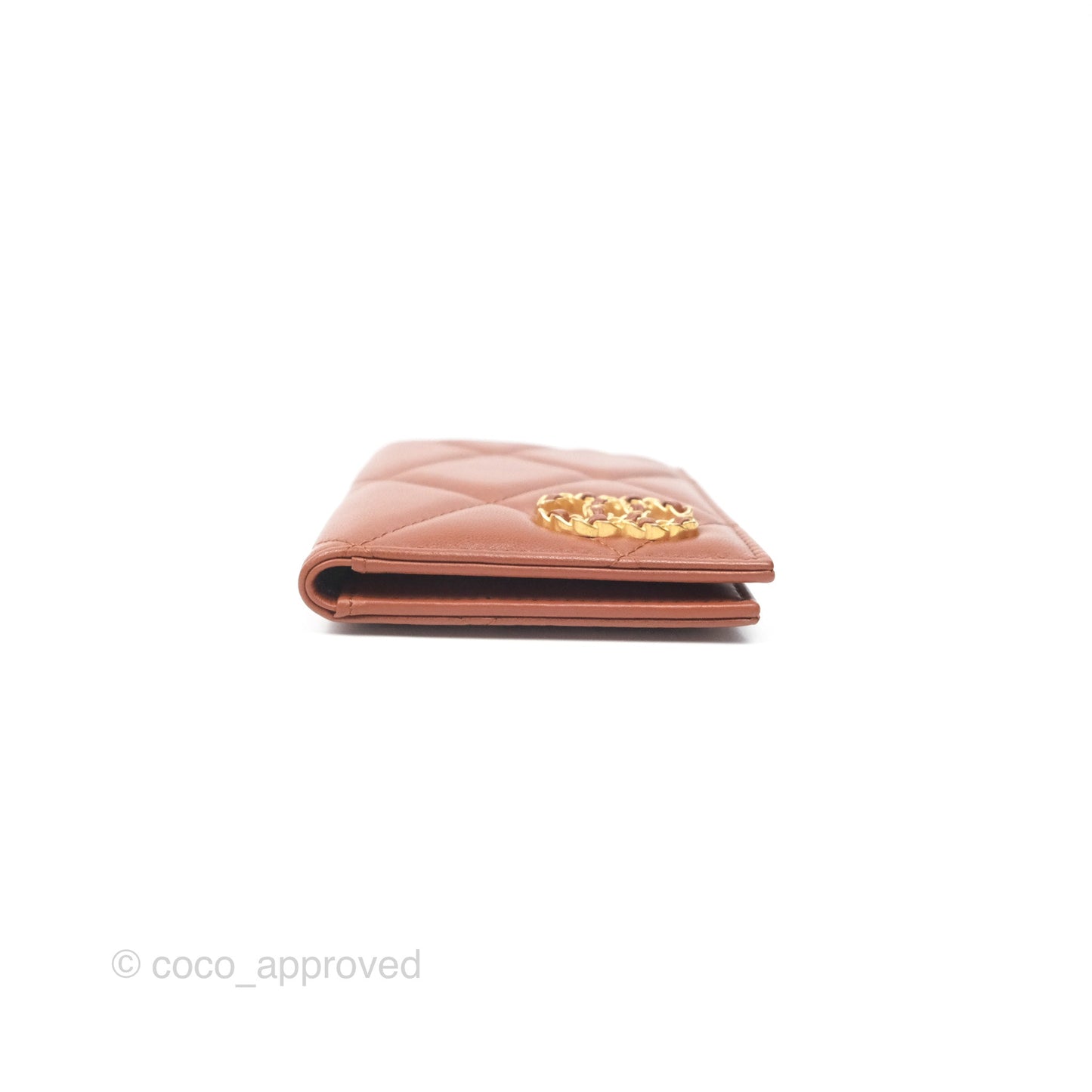 Chanel 19 Quilted Passport Holder Tan Lambskin Gold Hardware