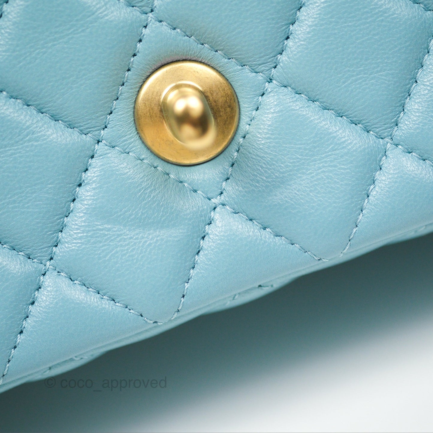 Chanel Flap Bag with Crystal Logo Top Handle Tiffany Blue Lambskin Aged Gold Hardware