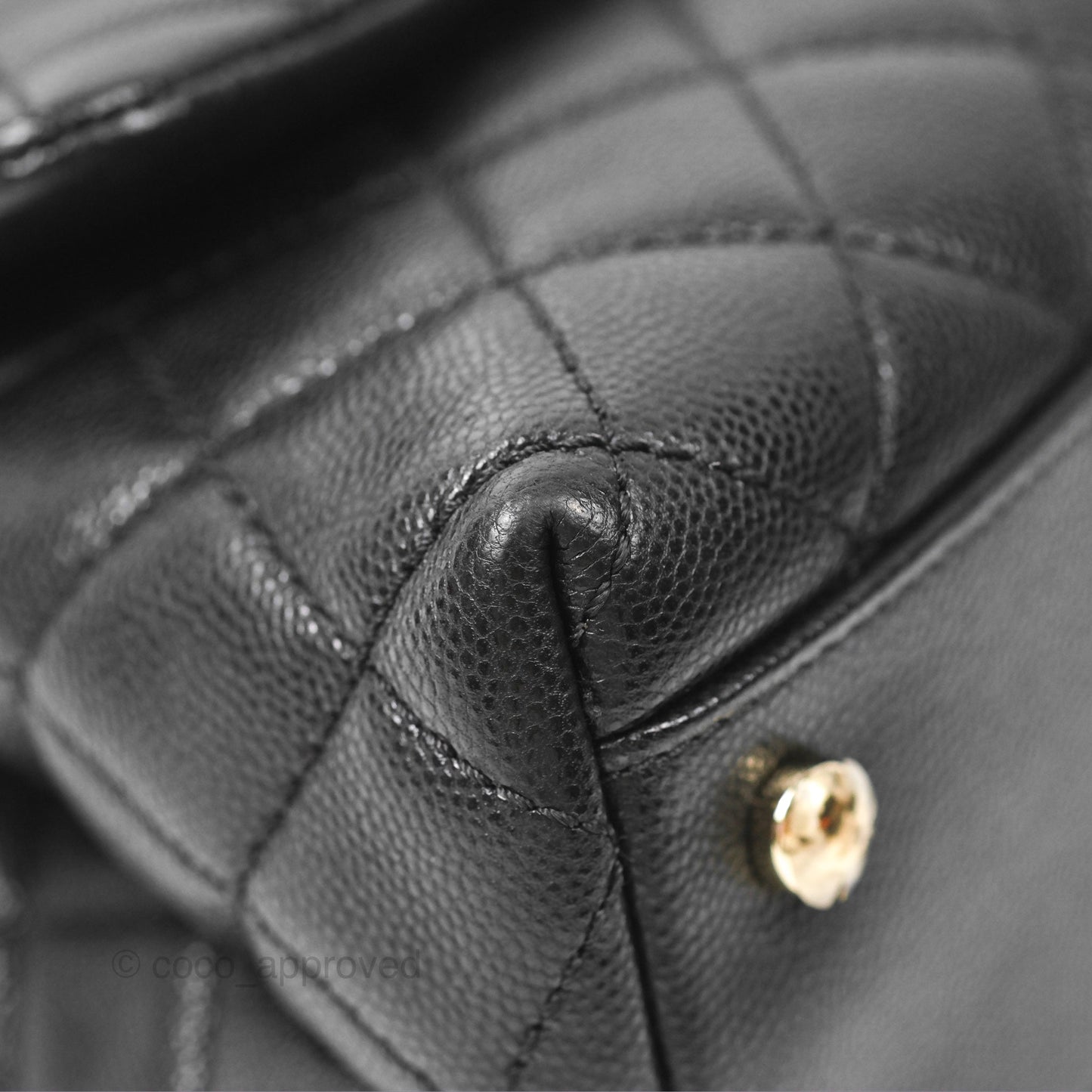 Chanel Small Coco Handle Black Caviar Gold Hardware Lizard Embossed Handle