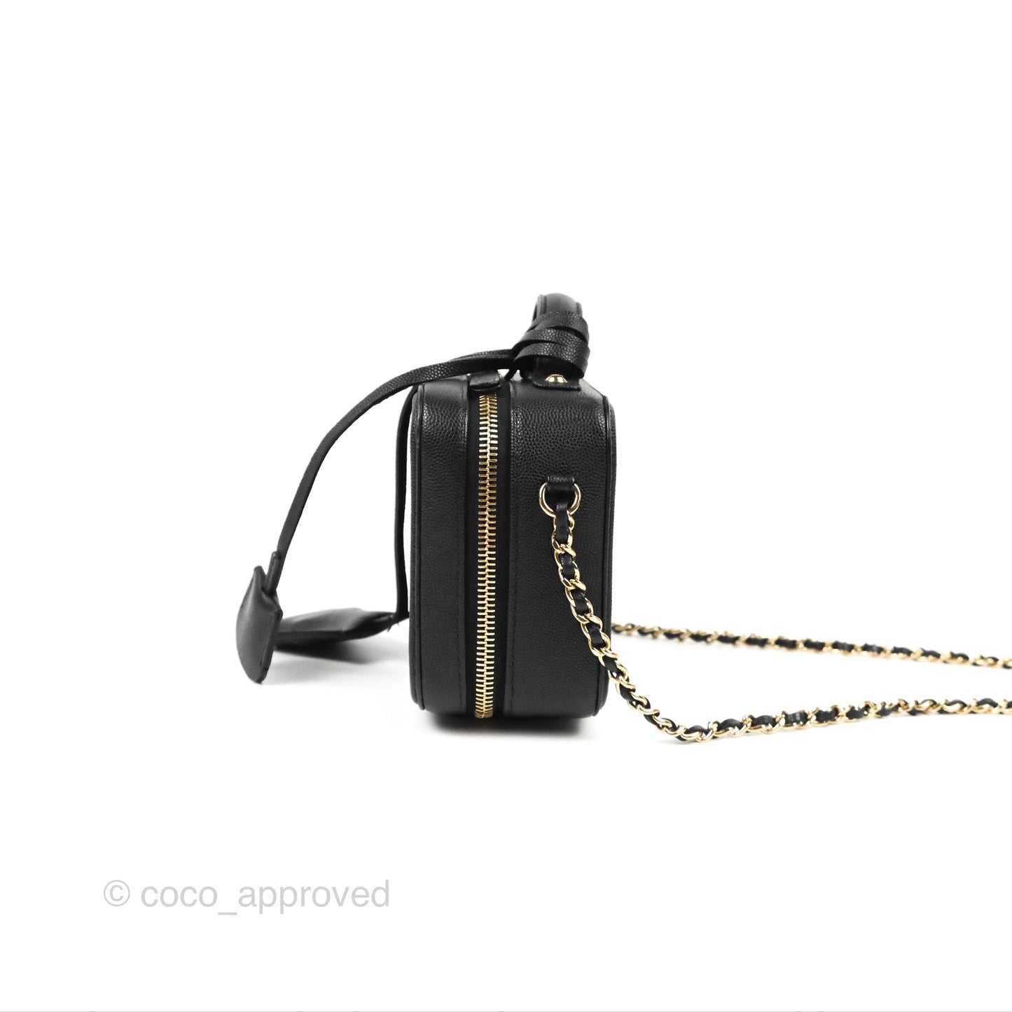 Chanel Quilted Small CC Filigree Vanity Case Black Caviar Gold Hardware